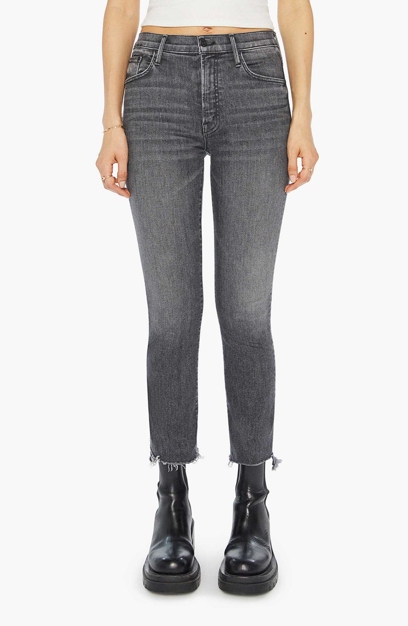 The Insider High Waist Frayed Step Hem Crop Bootcut Jeans - image 1