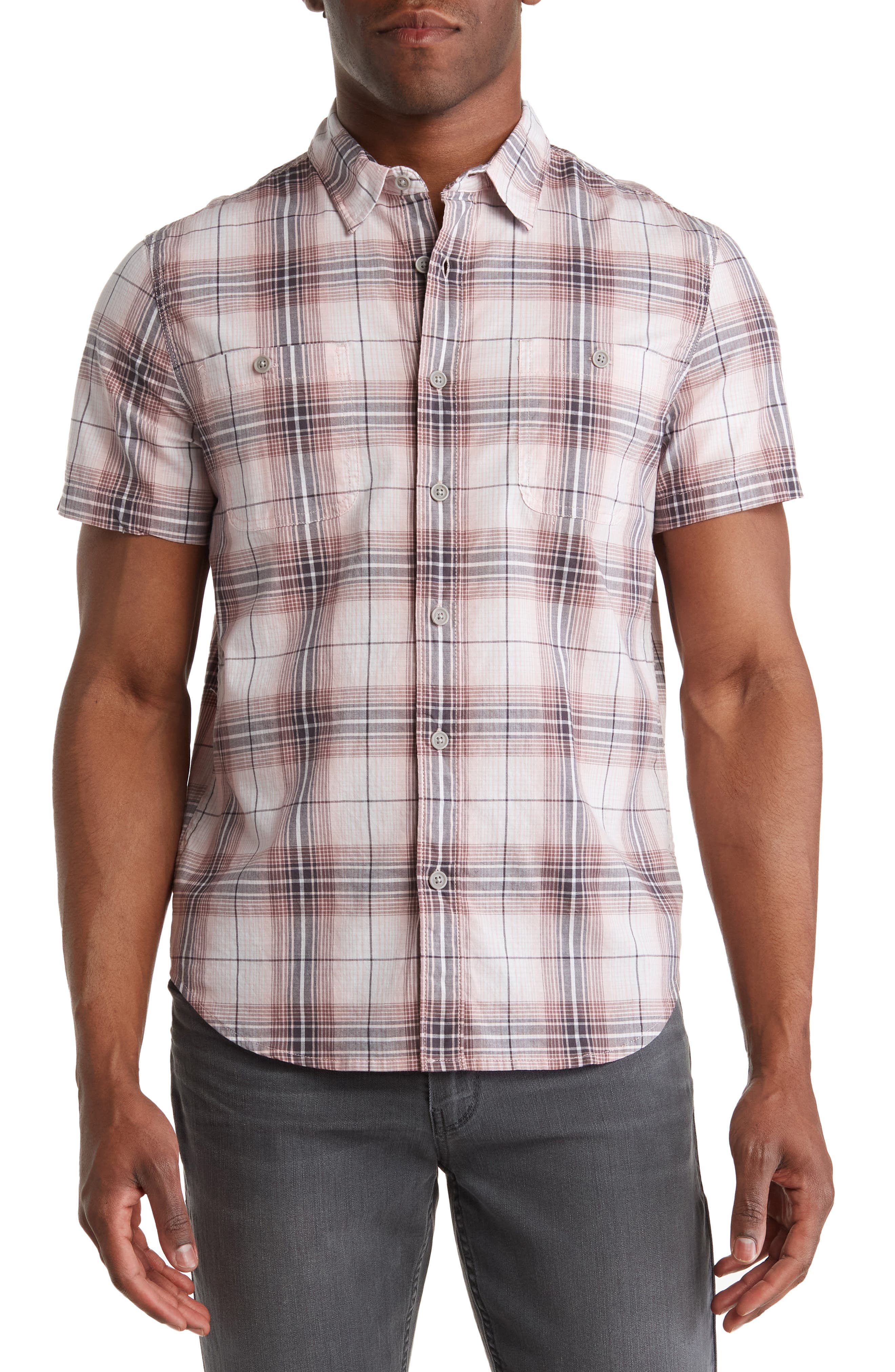 Mason Plaid Short Sleeve Stretch Cotton Button-Up Shirt - image 5