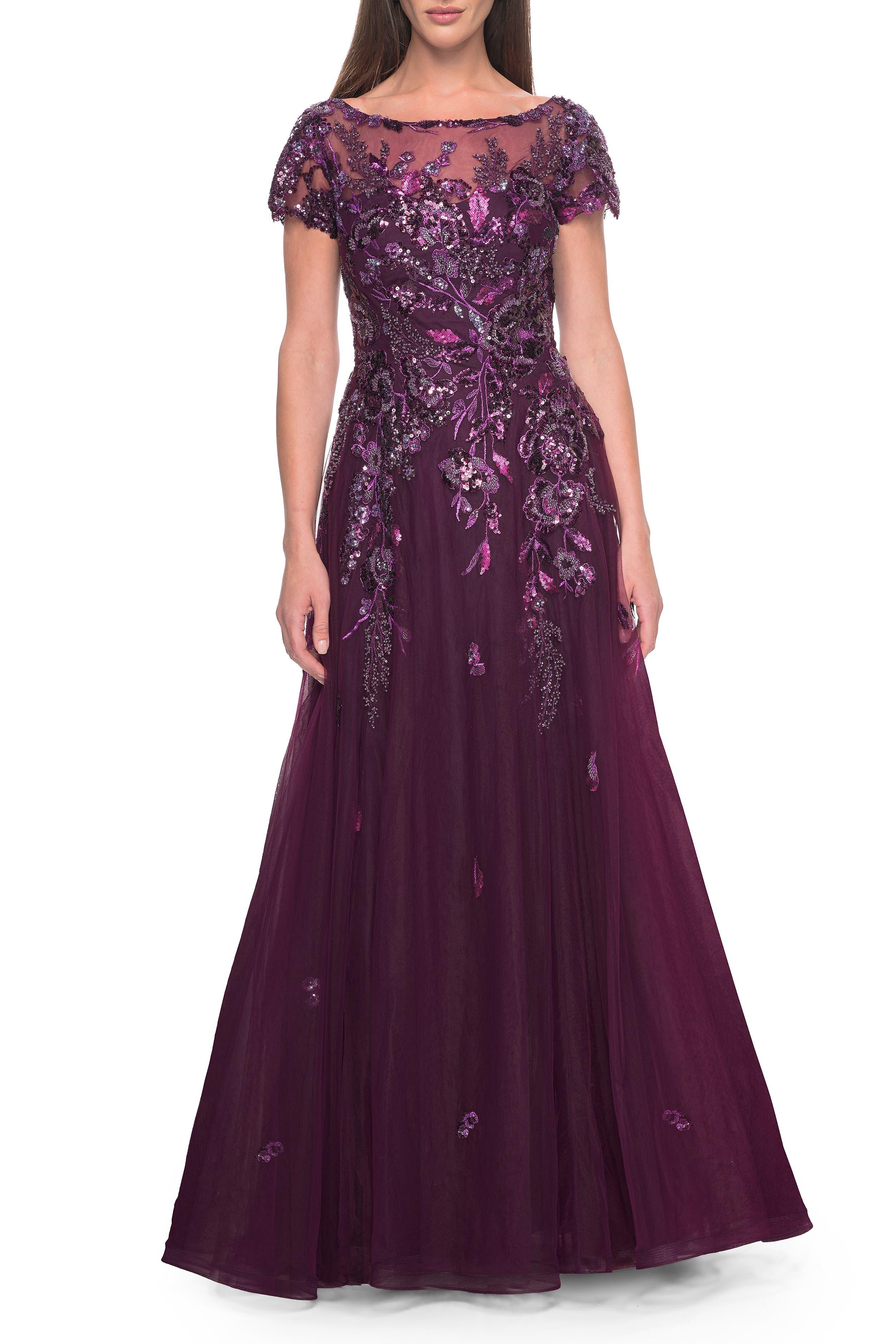 A-line Gown with Unique Sequin Floral Applique - image 1