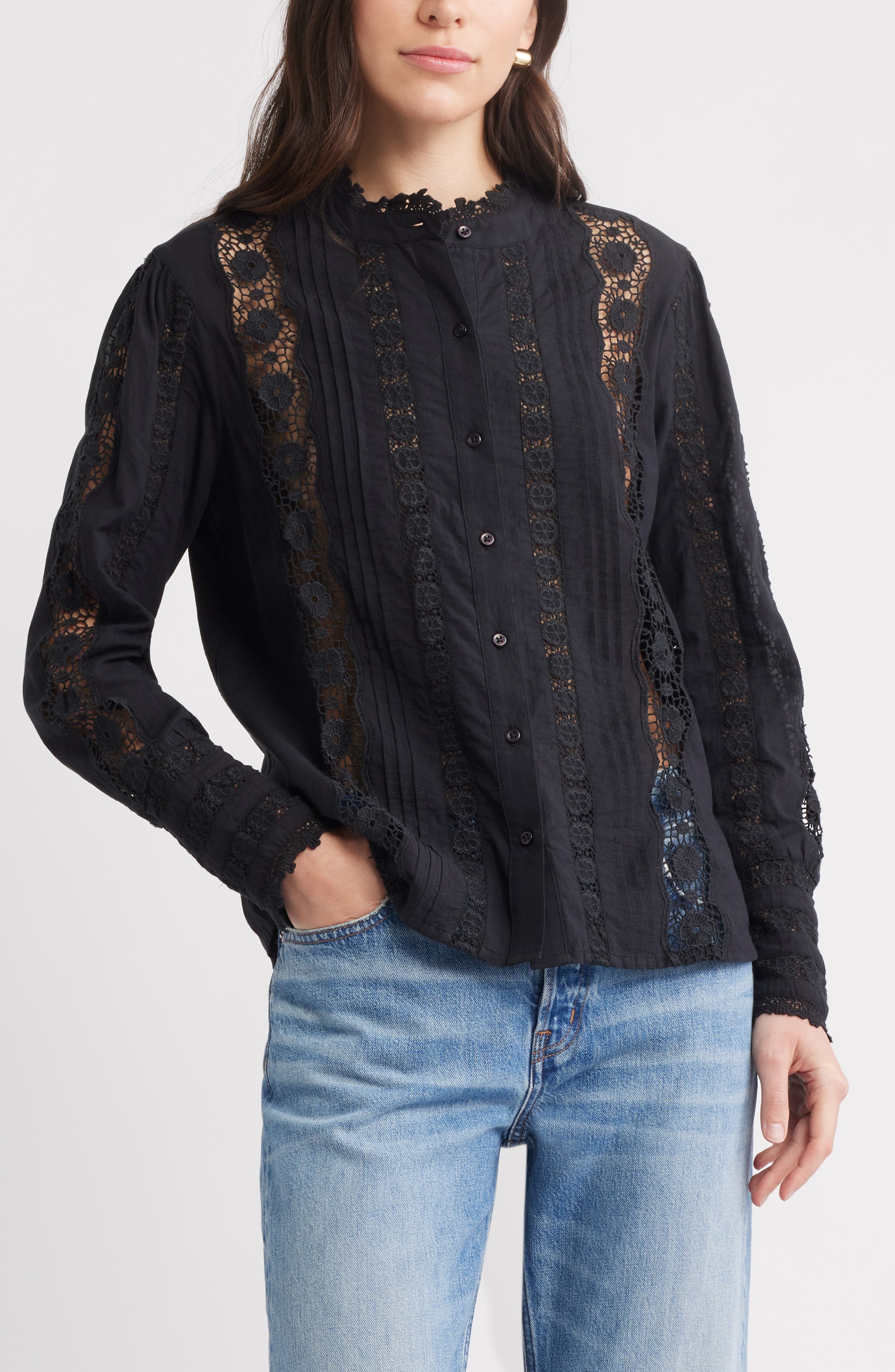 Pretty Lace Panel Button-Up Shirt - image 1