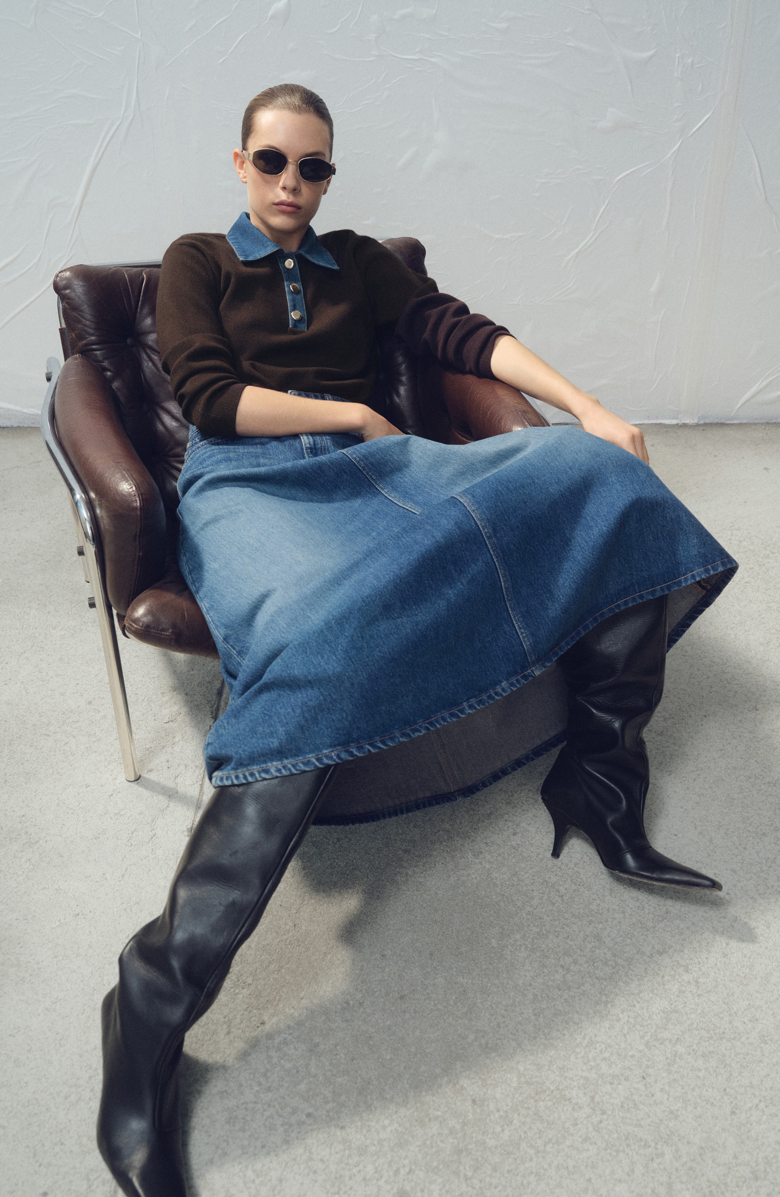 A-Line Denim Midi Skirt - image 2