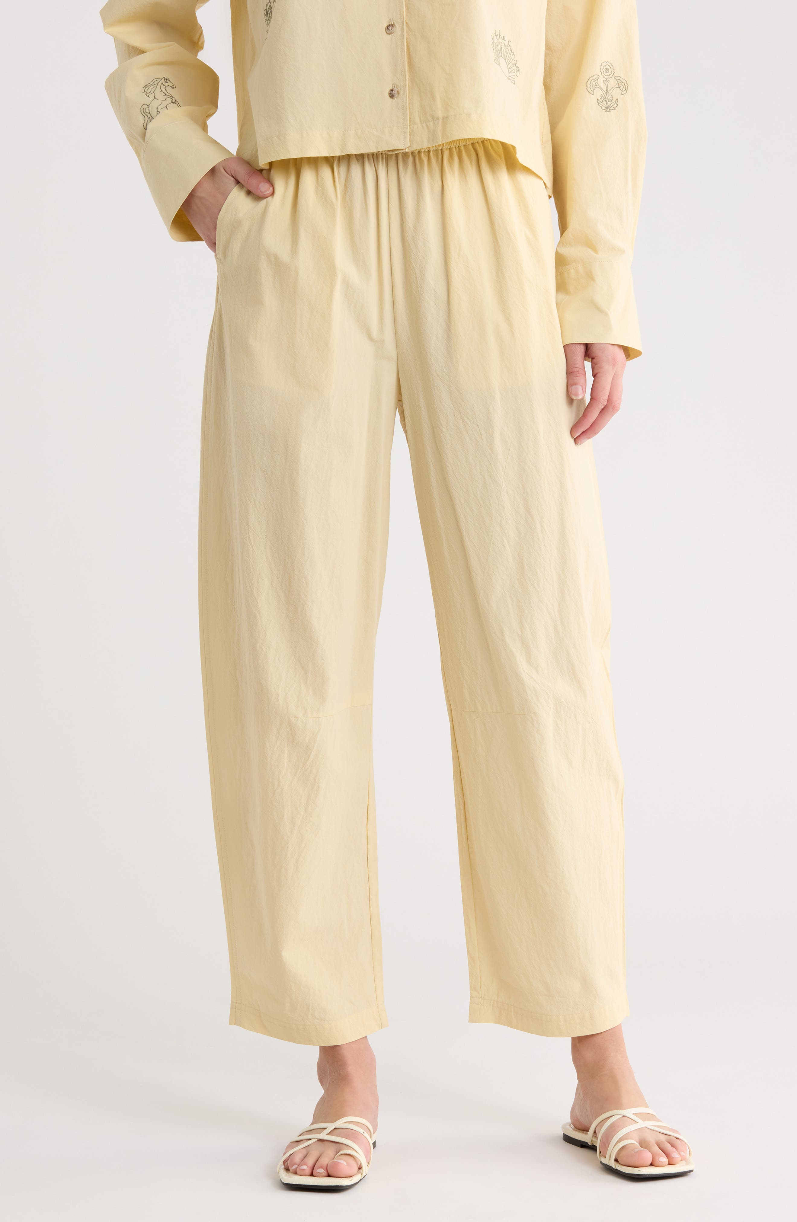 Barrel Leg Cotton Drawstring Pants - image 1