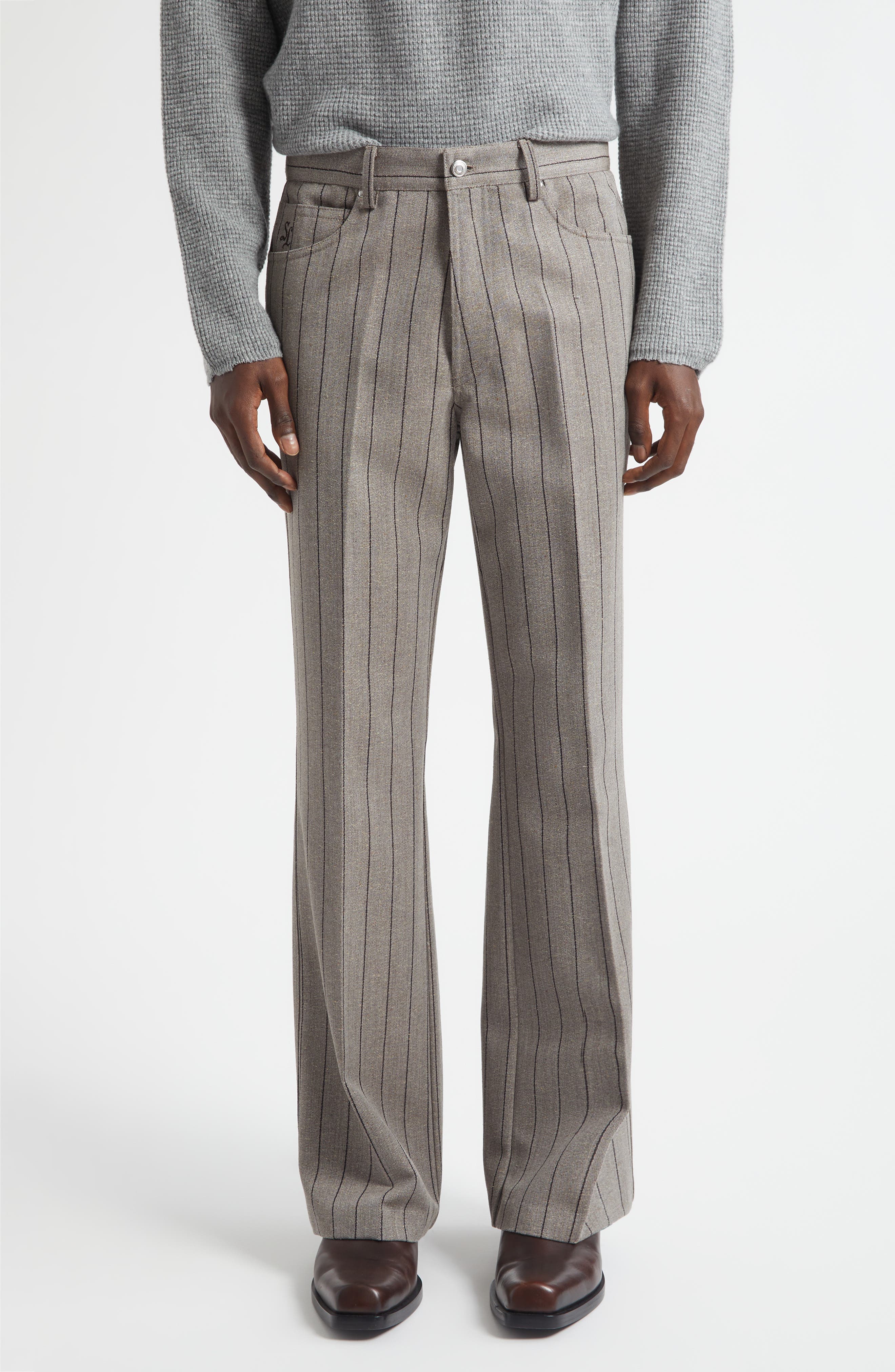 Valluco Pinstripe Wool Pants - image 1