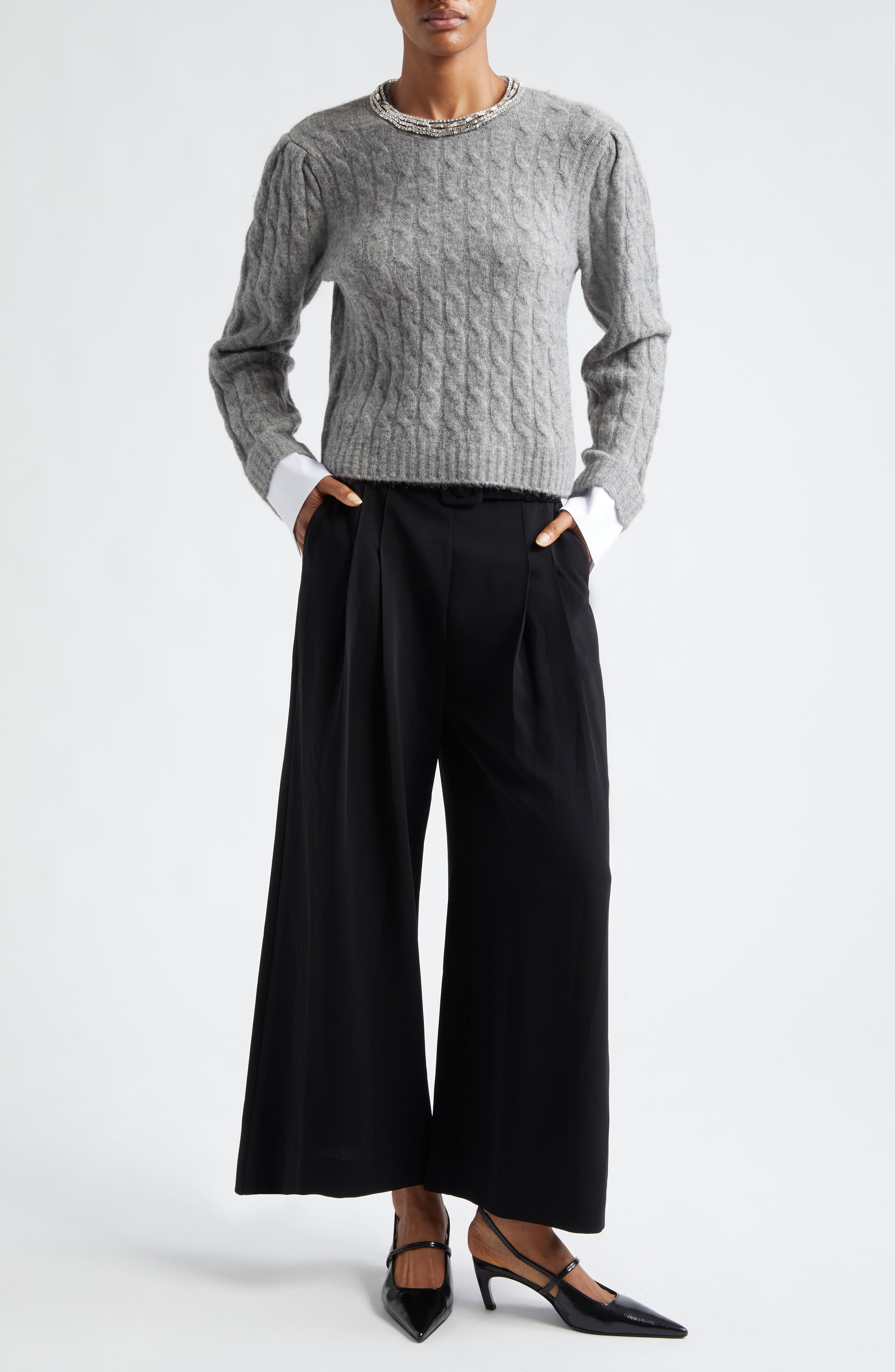 Rosario Embellished Collar Cable Stitch Sweater - image 2