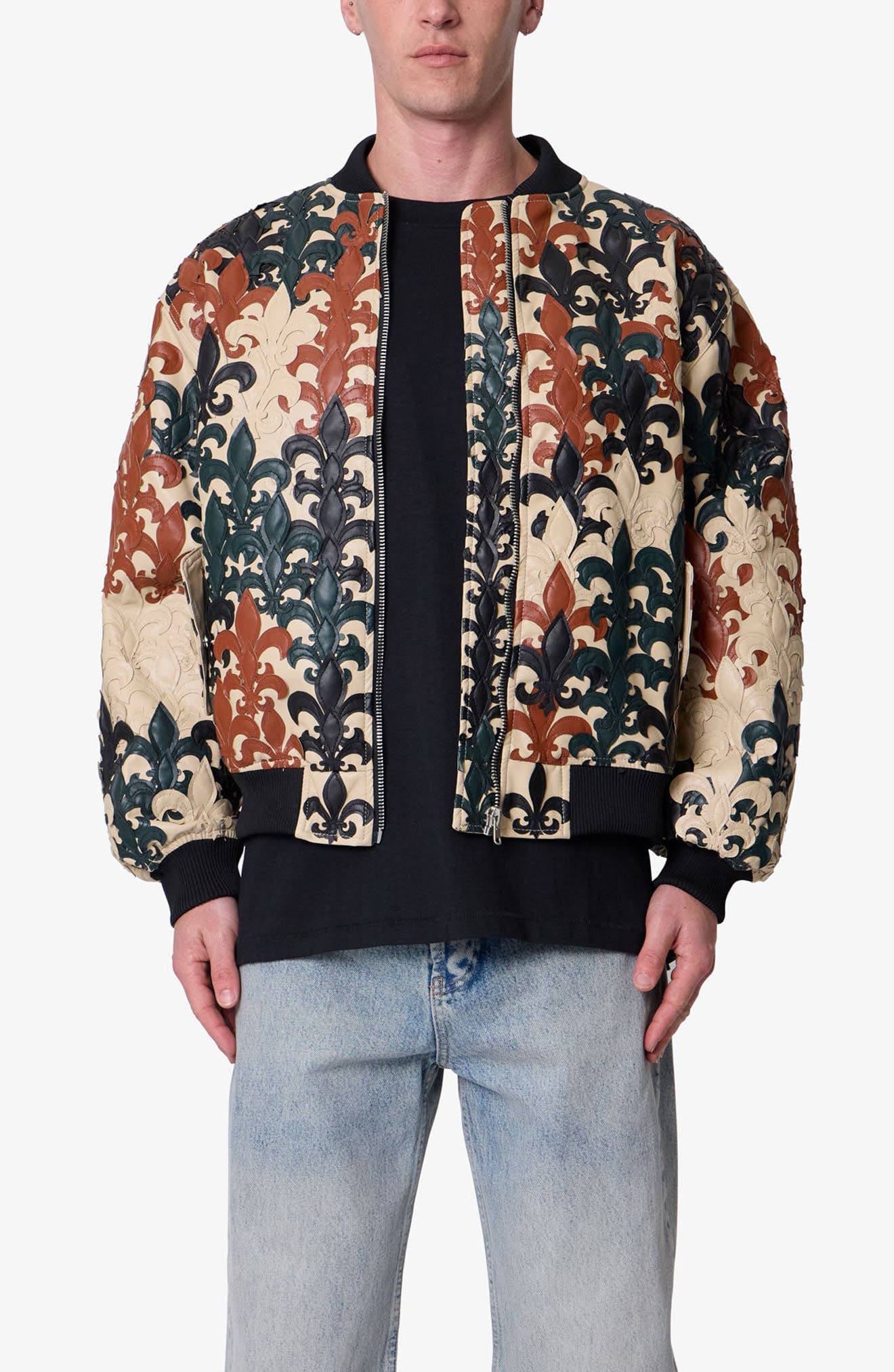 Fleur de Lis Faux Leather Bomber Jacket - image 1