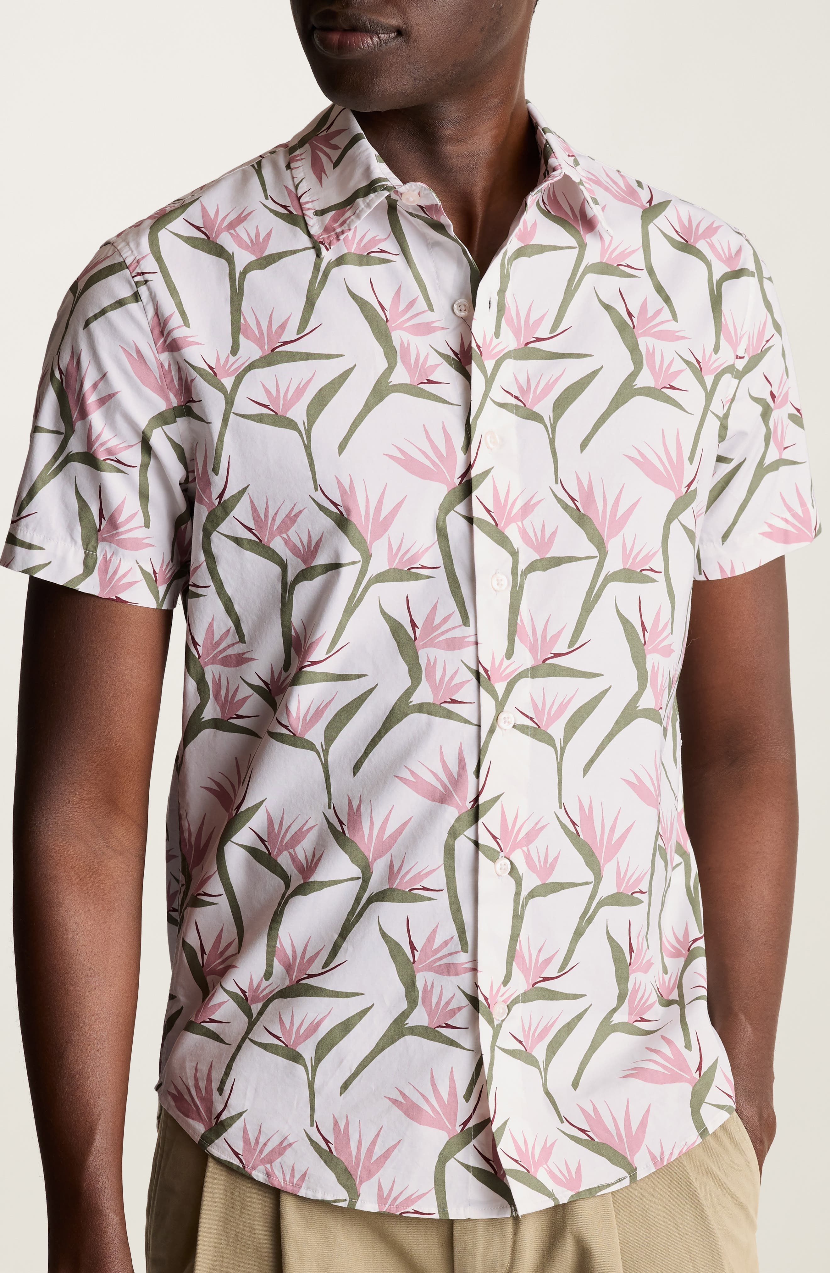 Riviera Slim Fit Point Collar Short Sleeve Stretch Cotton Button-Up Shirt - image 1