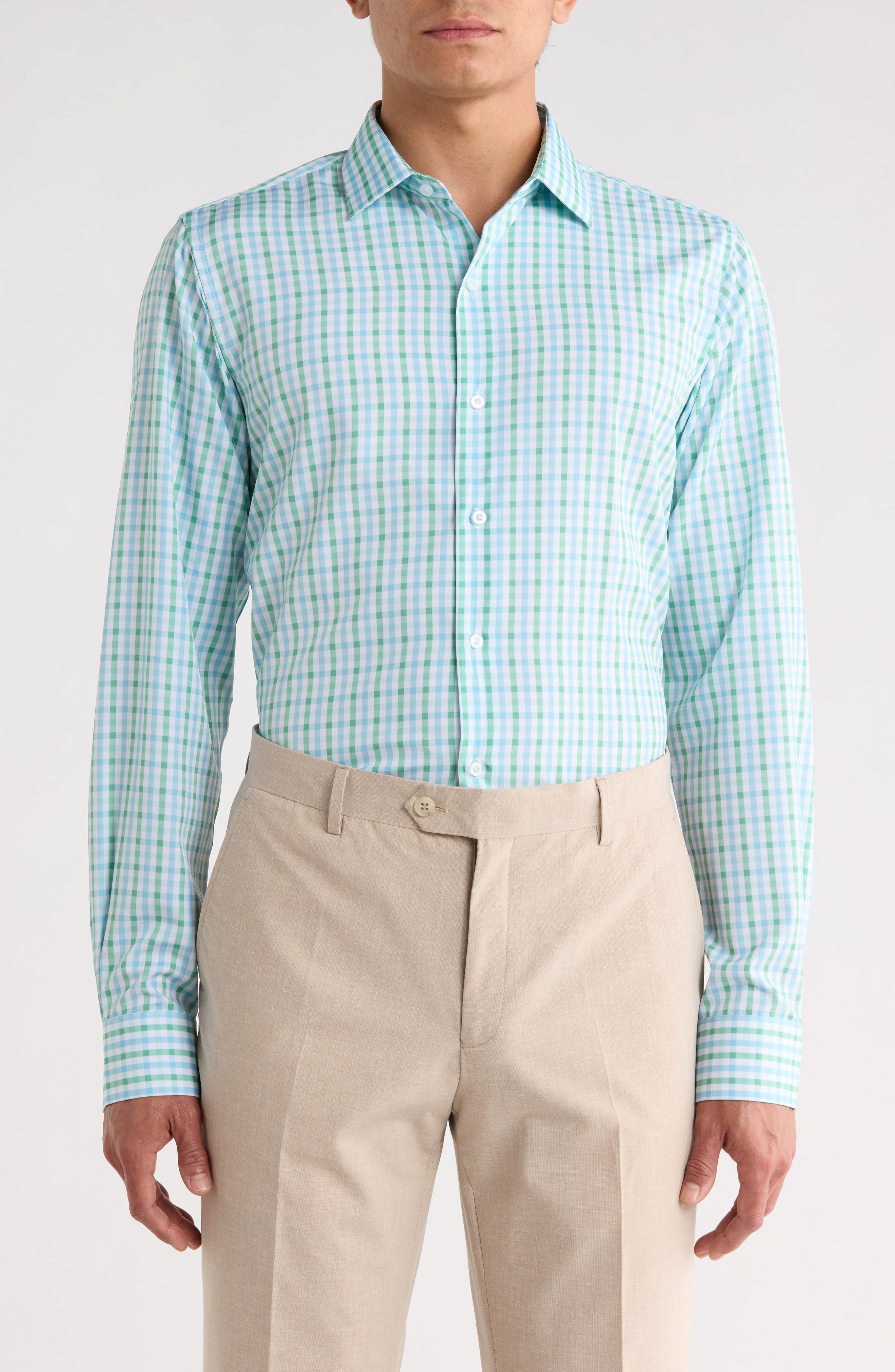 Check Print Slim Fit Dress Shirt - image 1
