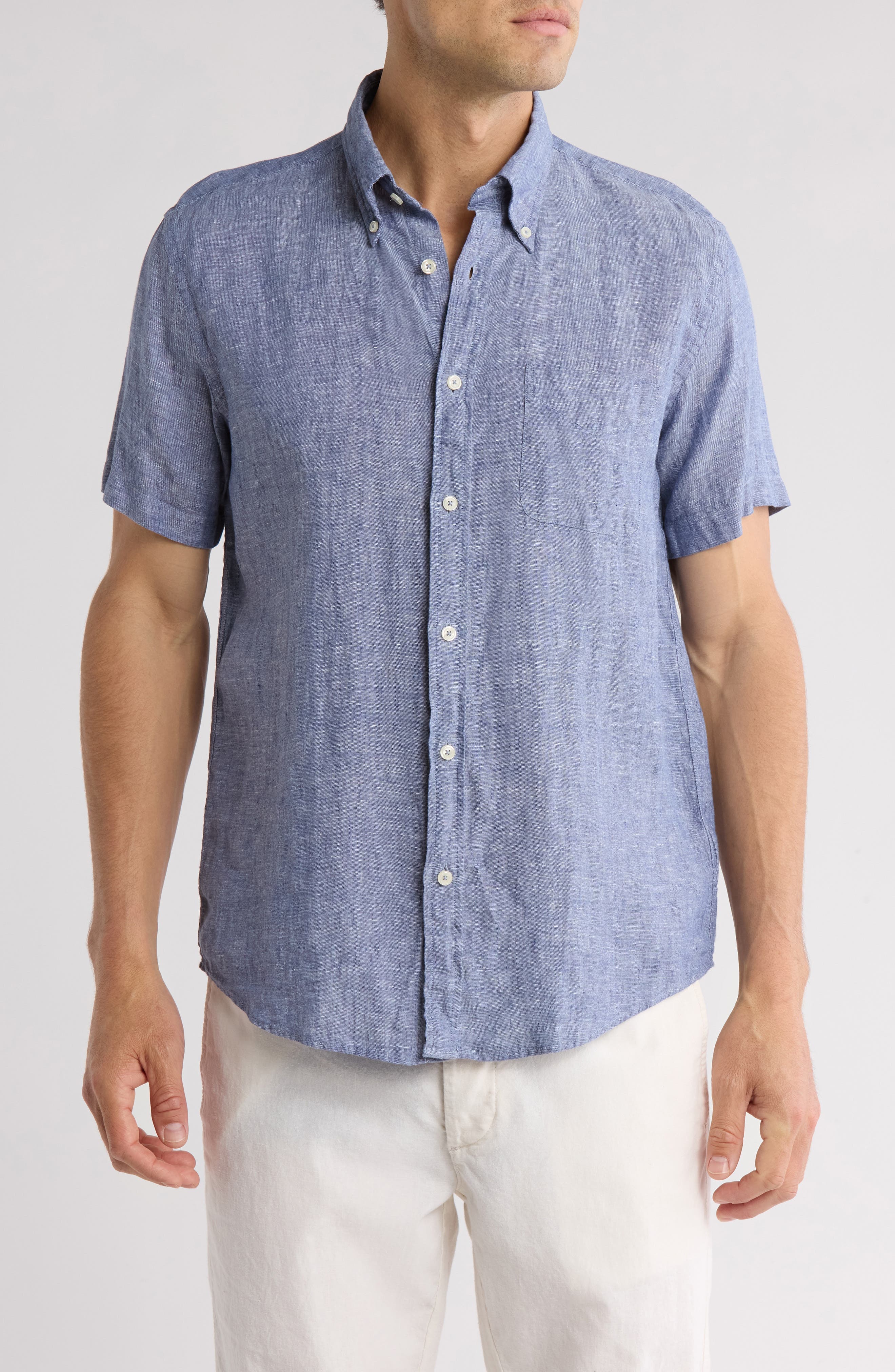 Sport Fit Linen Short Sleeve Button-Down Shirt - image 1