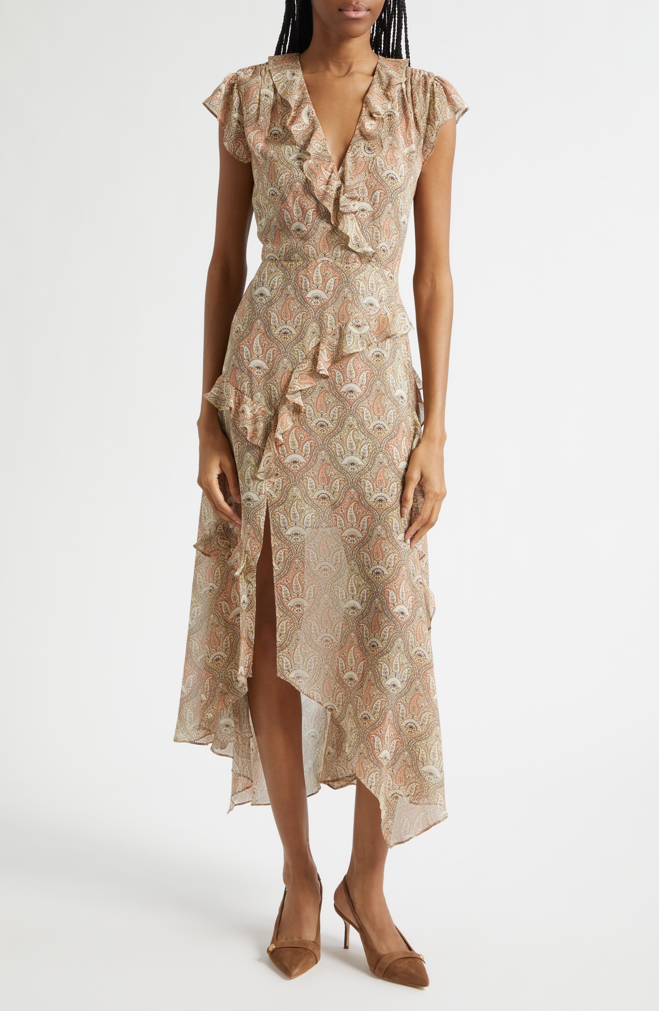 Avenel Paisley Asymmetric Hem Silk Dress - image 1