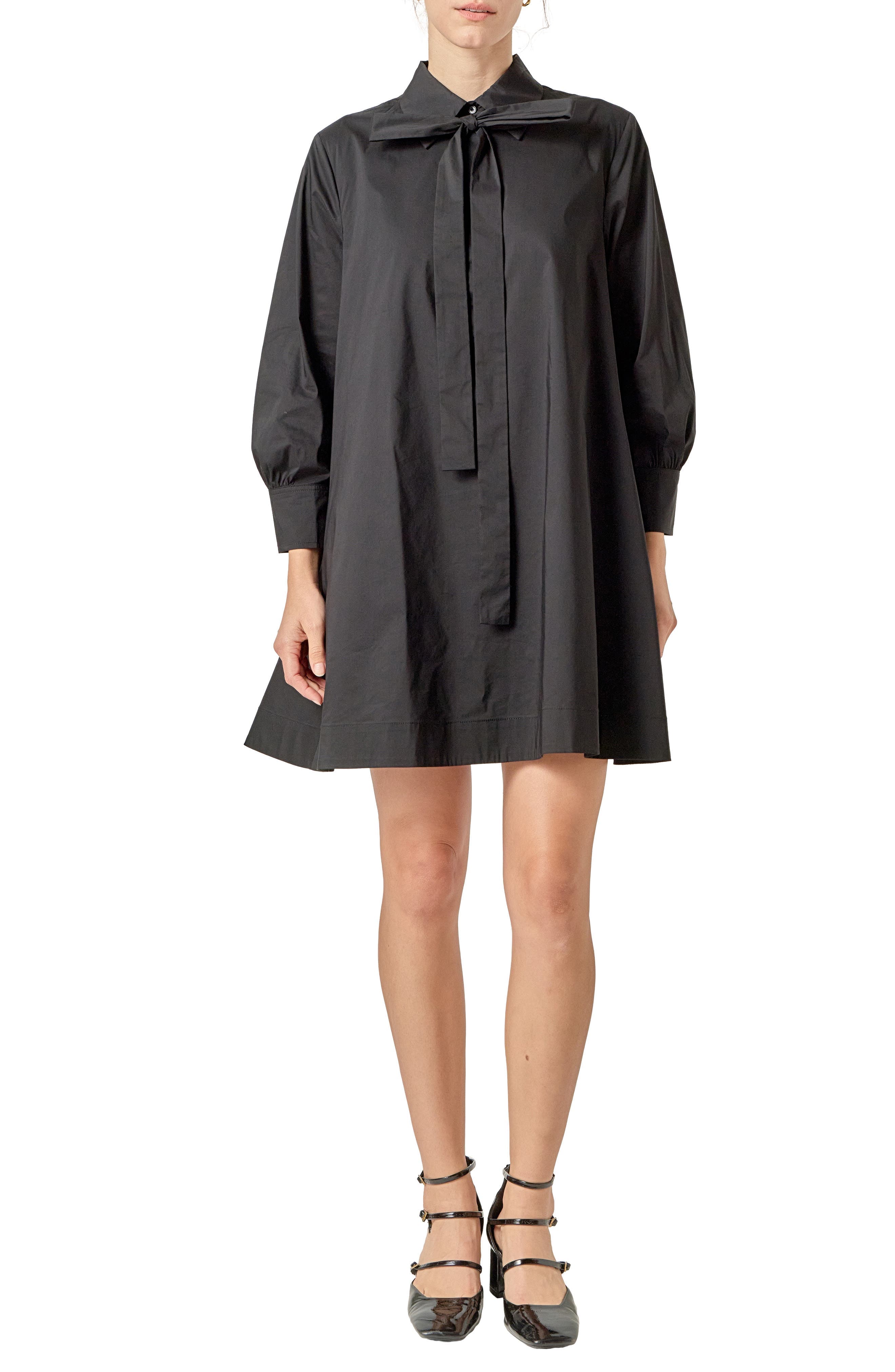Bow Long Sleeve Shirtdress - image 1