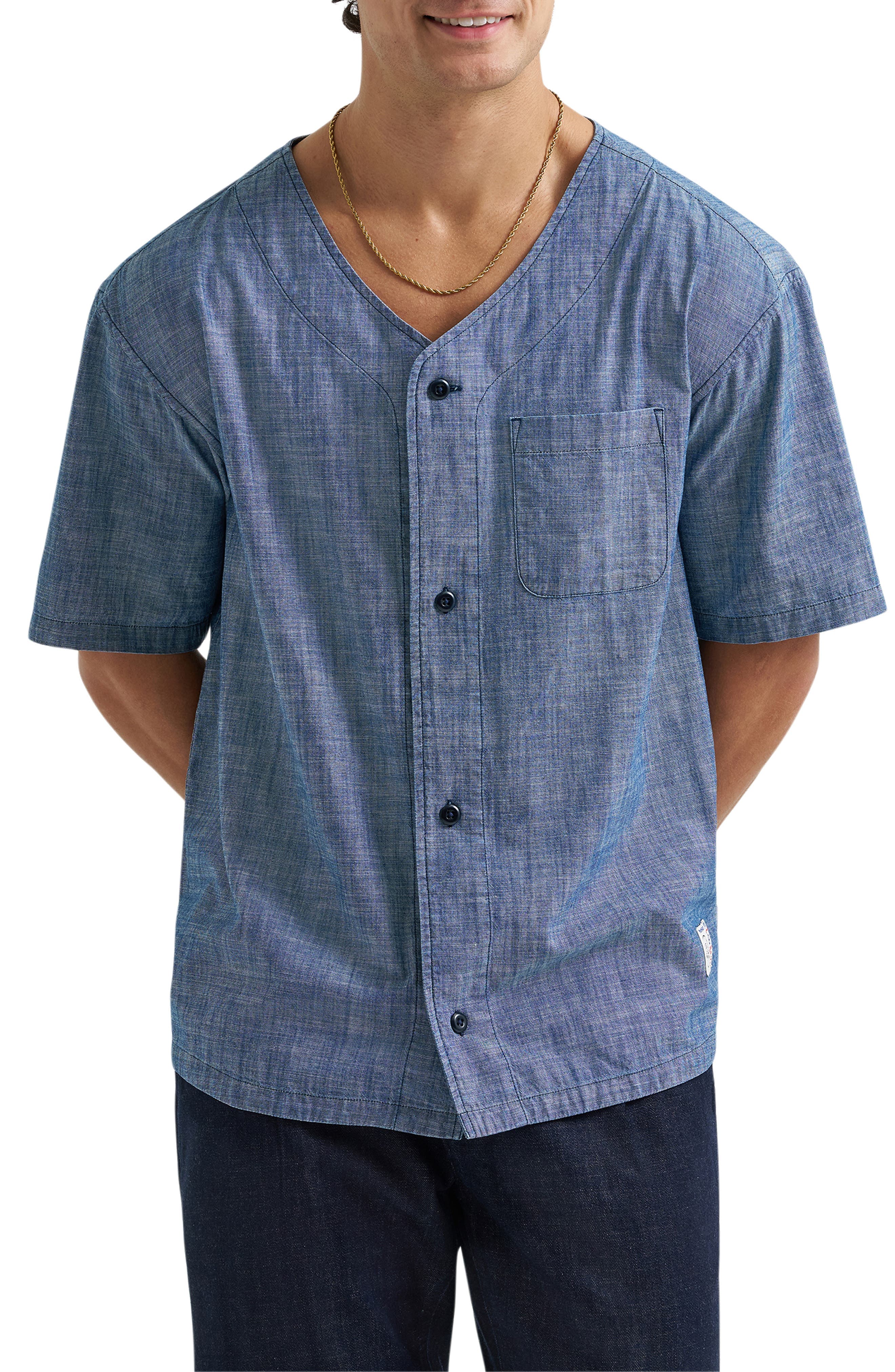 Chambray Button-Up Baseball Shirt - image 1