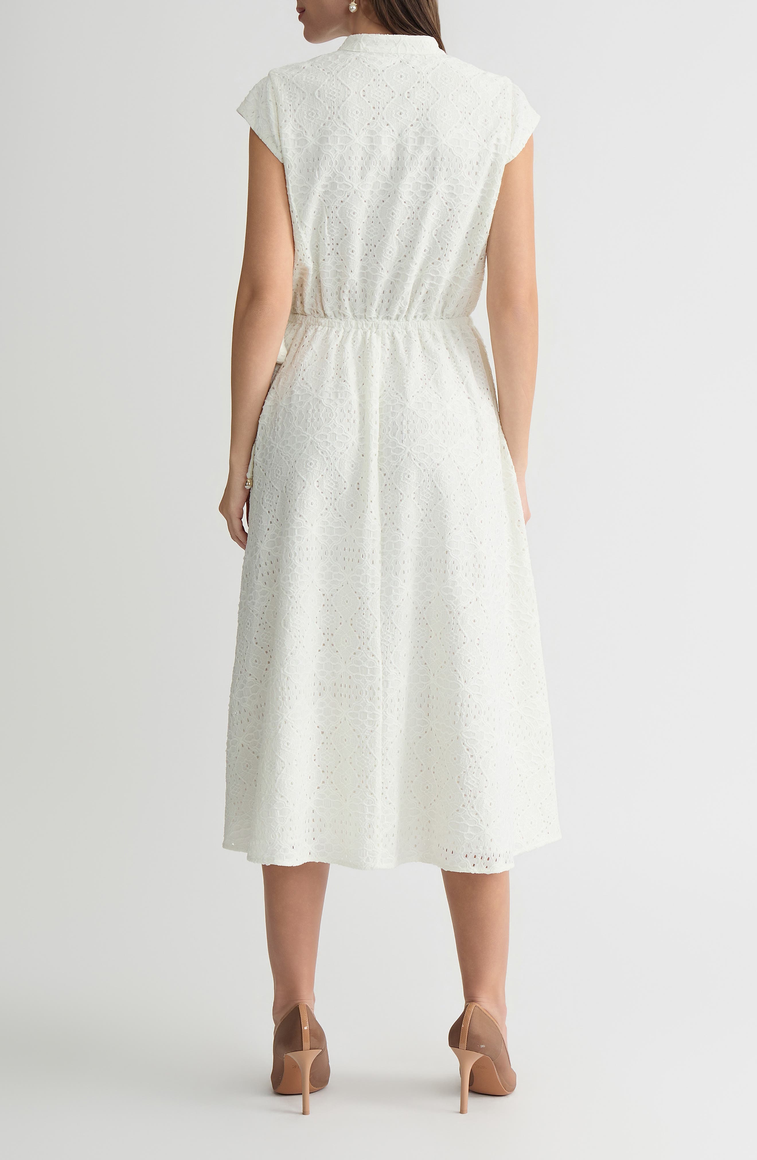 Eyelet Cap Sleeve Midi Dress - image 2