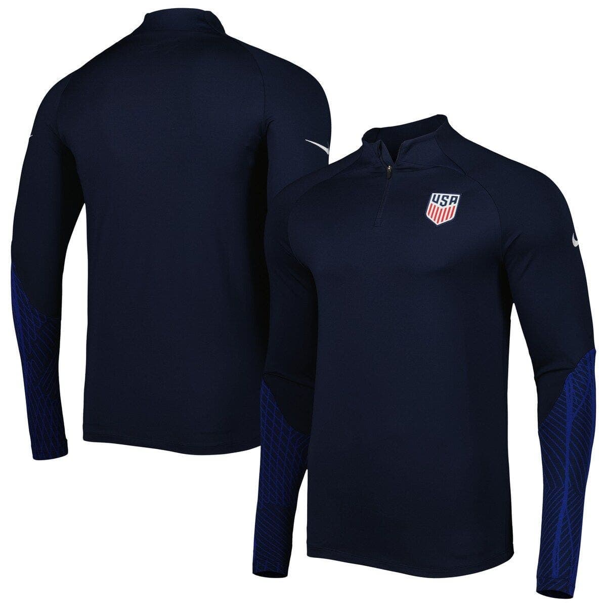 Men's Nike Navy USMNT 2022 Strike Drill Performance Raglan Quarter-Zip Long Sleeve Top - image 1