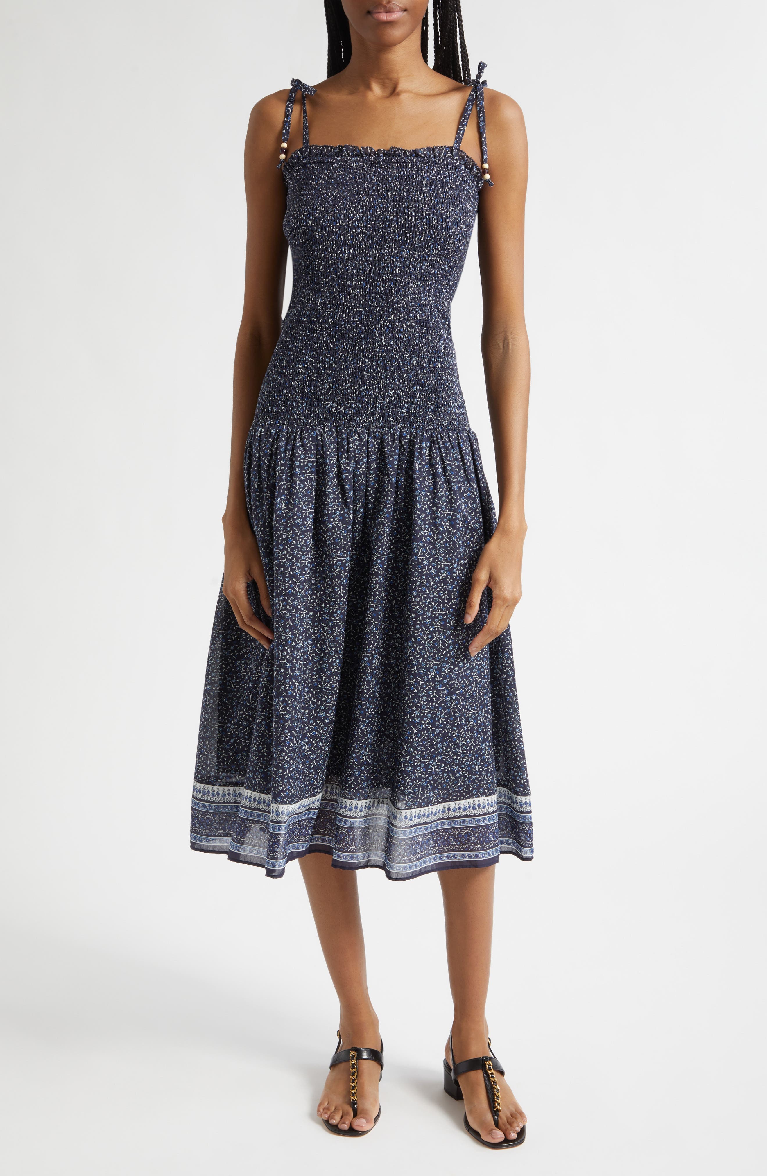 Mariette Smocked Drop Waist Cotton Blend Sundress - image 1