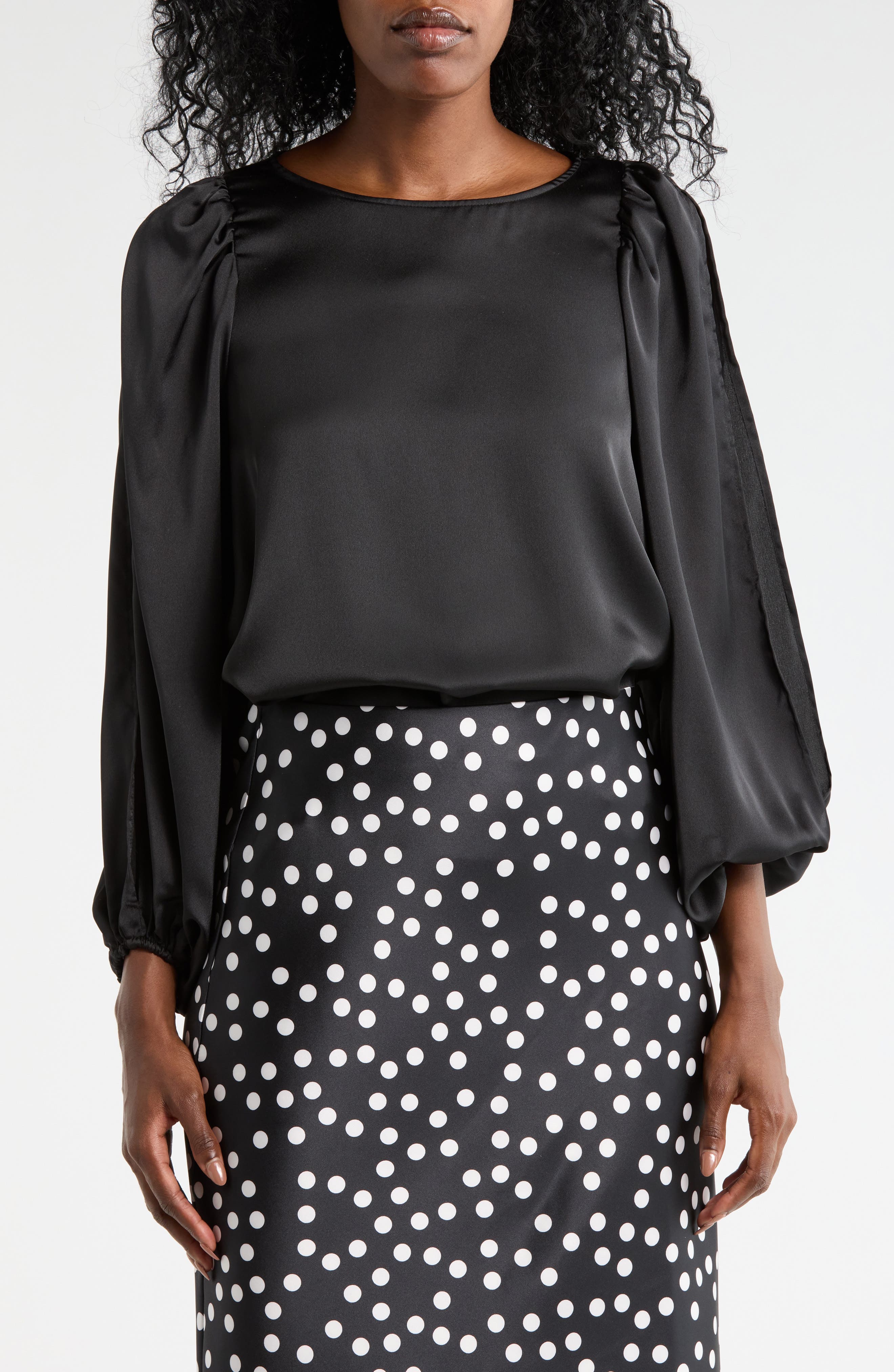 Cutout Long Sleeve Satin Top - image 1
