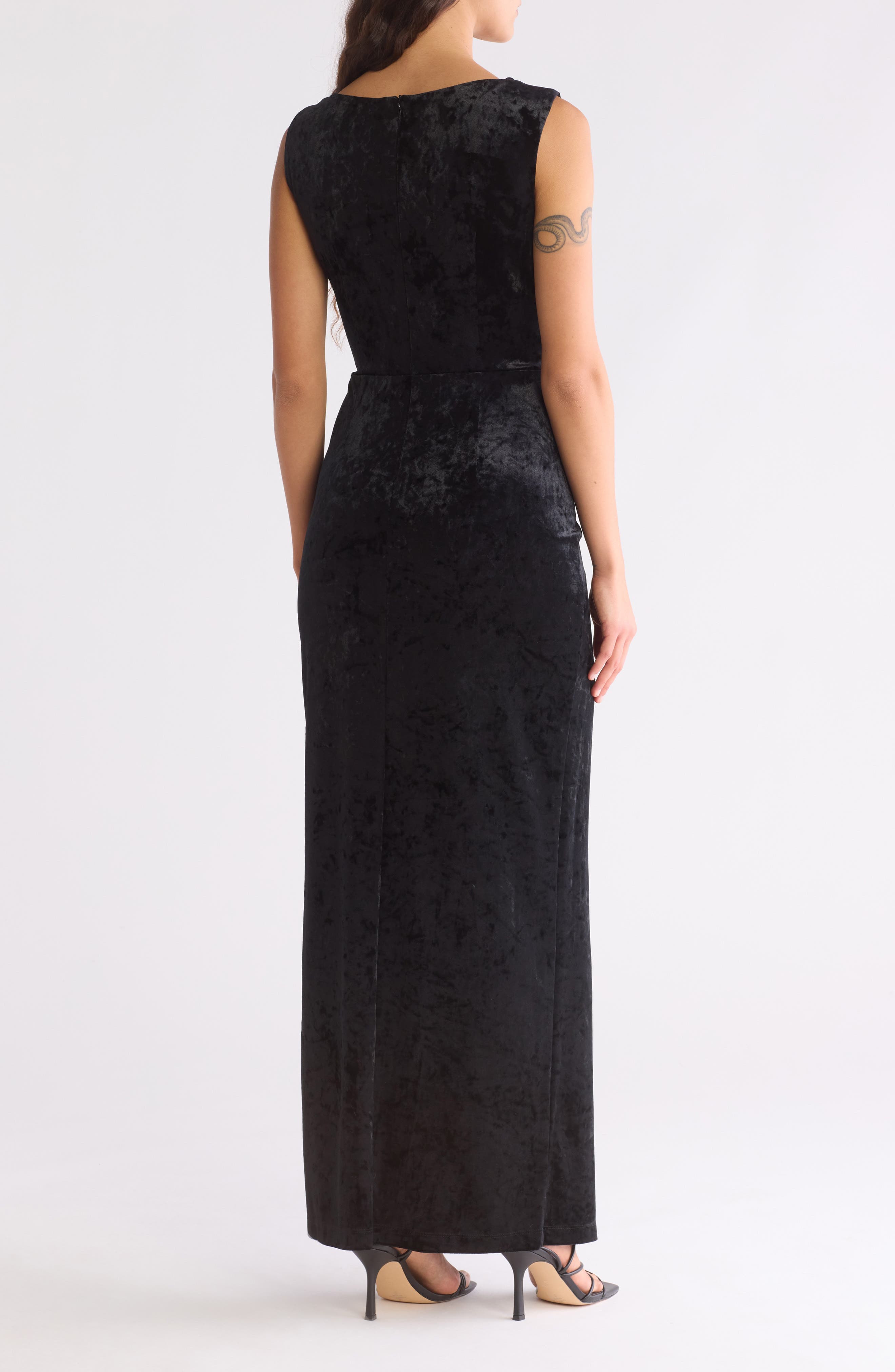 Ruffle Neck V-Neck Velvet Dress - image 2