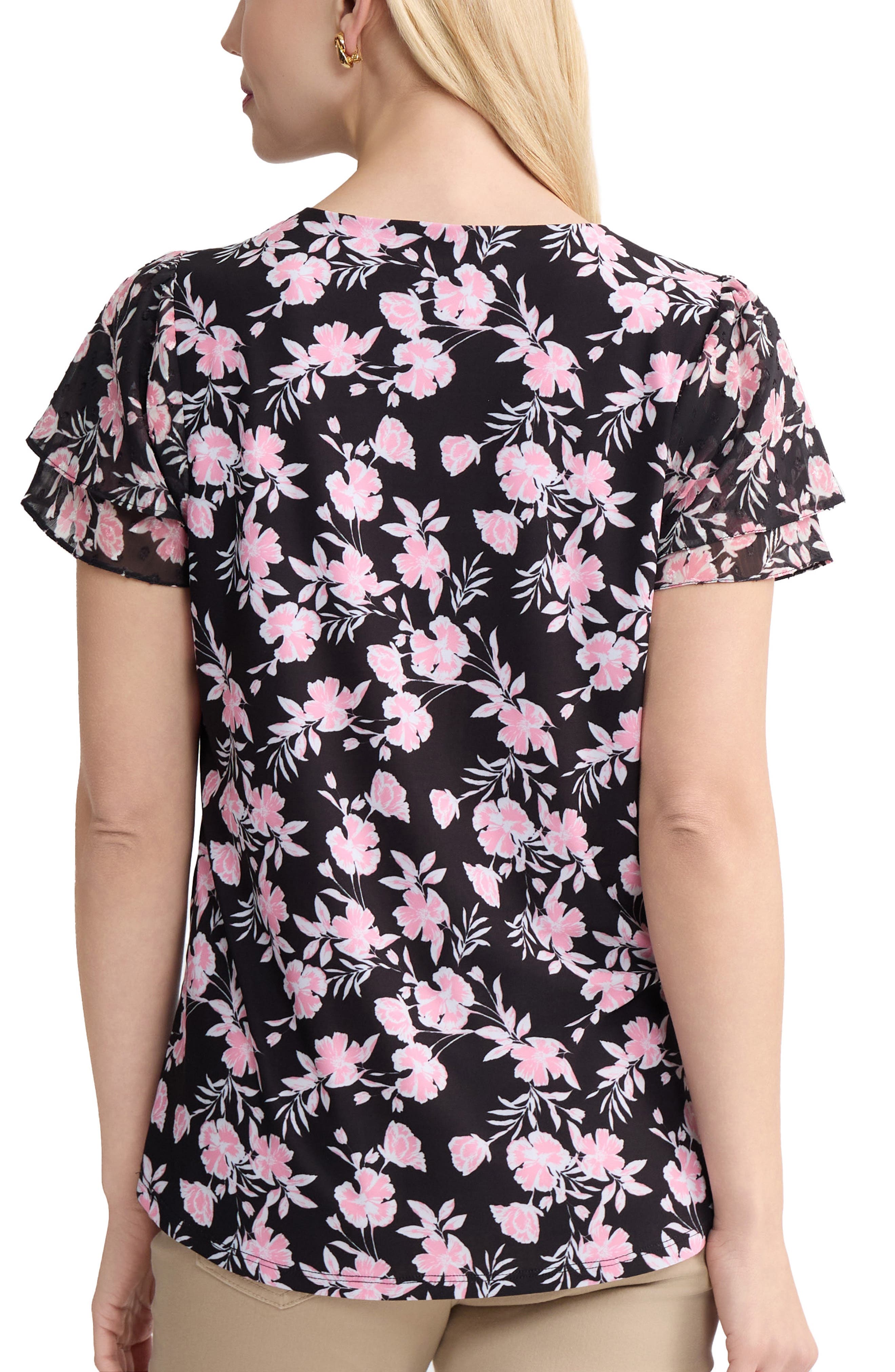 Mixed Media Flutter Sleeve Top - image 2
