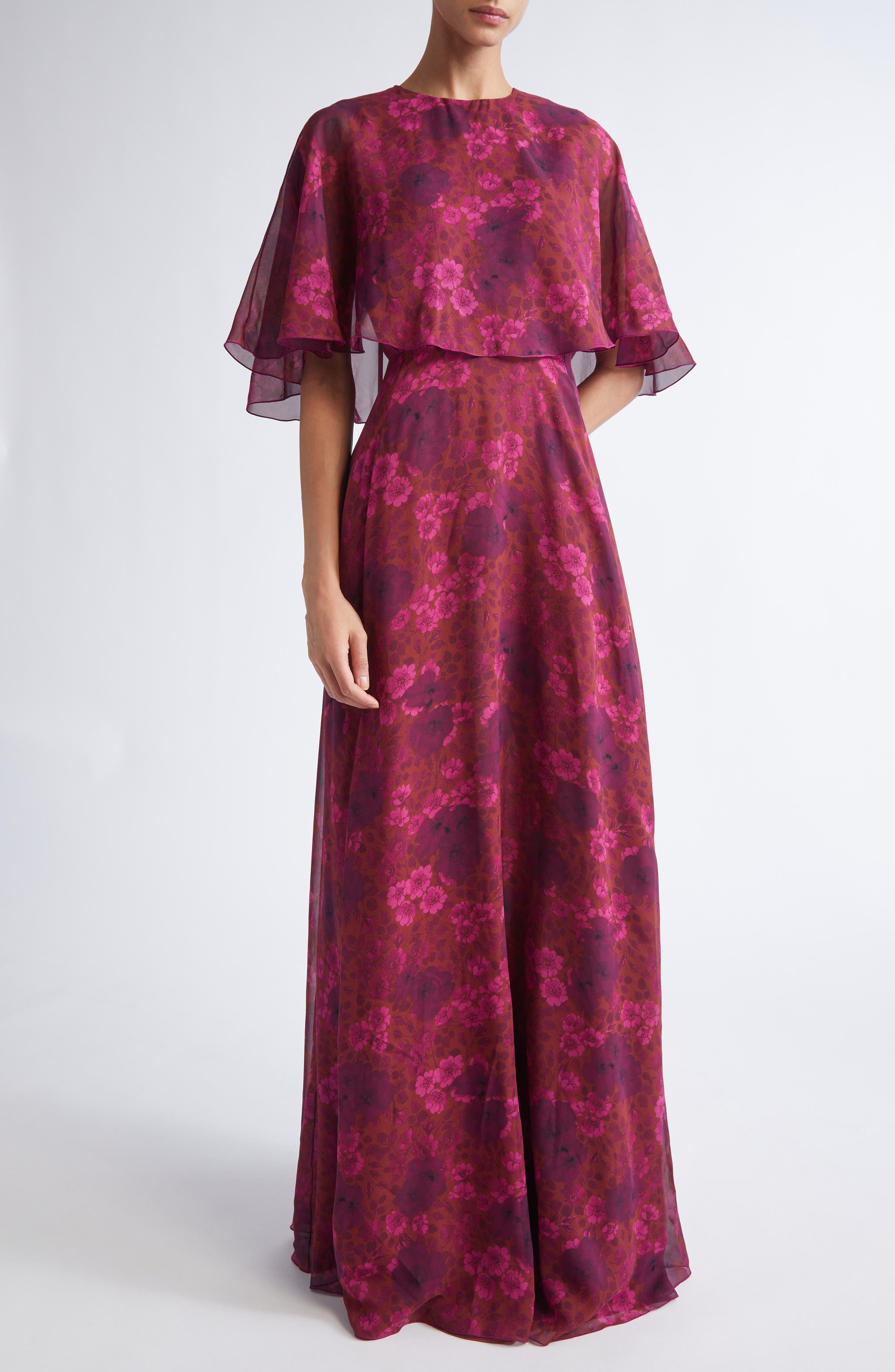 Anemones Cape Bodice Silk Georgette Dress - image 1