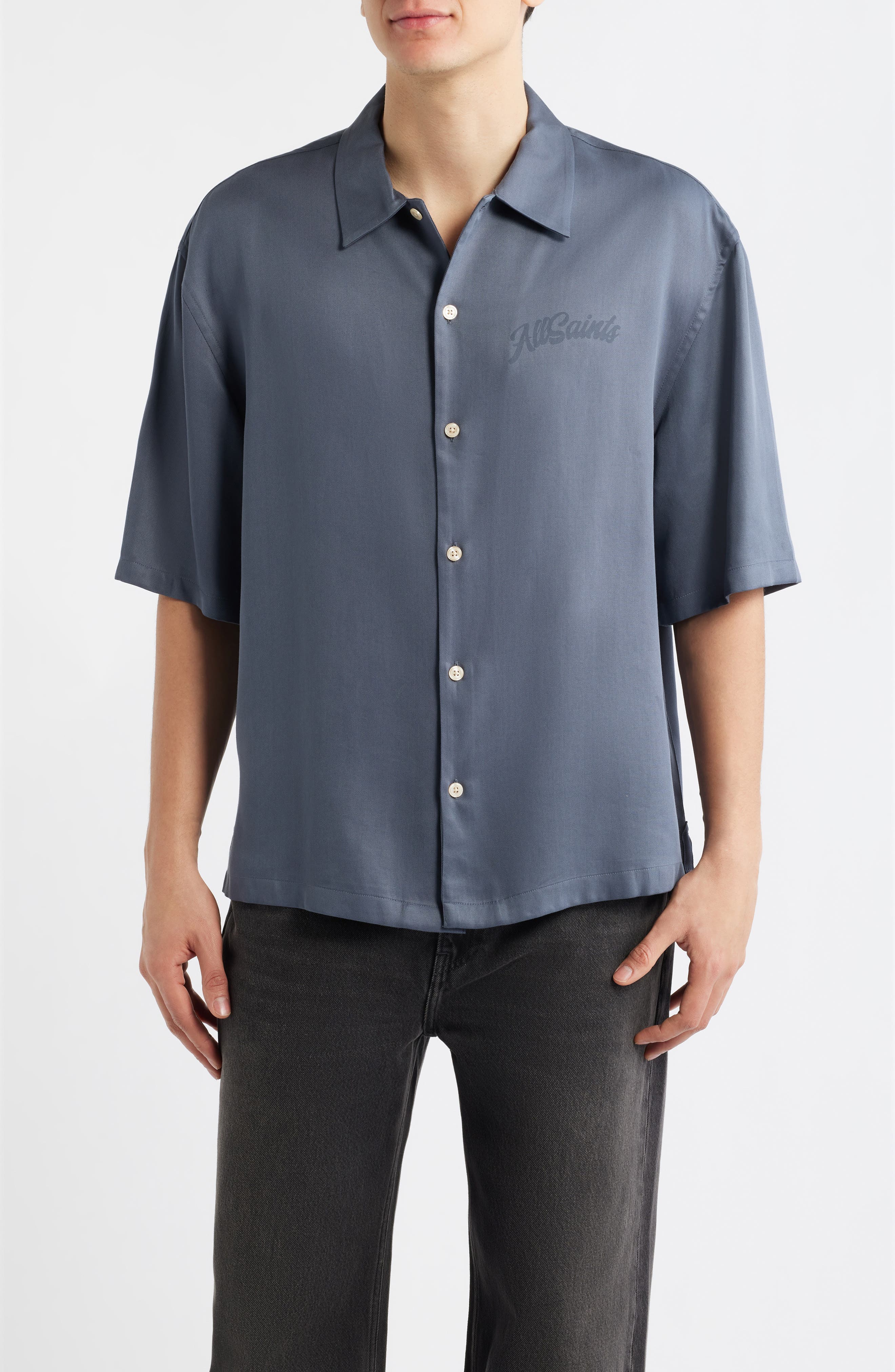 Circe Logo Graphic Oversize Short Sleeve Button-Up Shirt - image 3