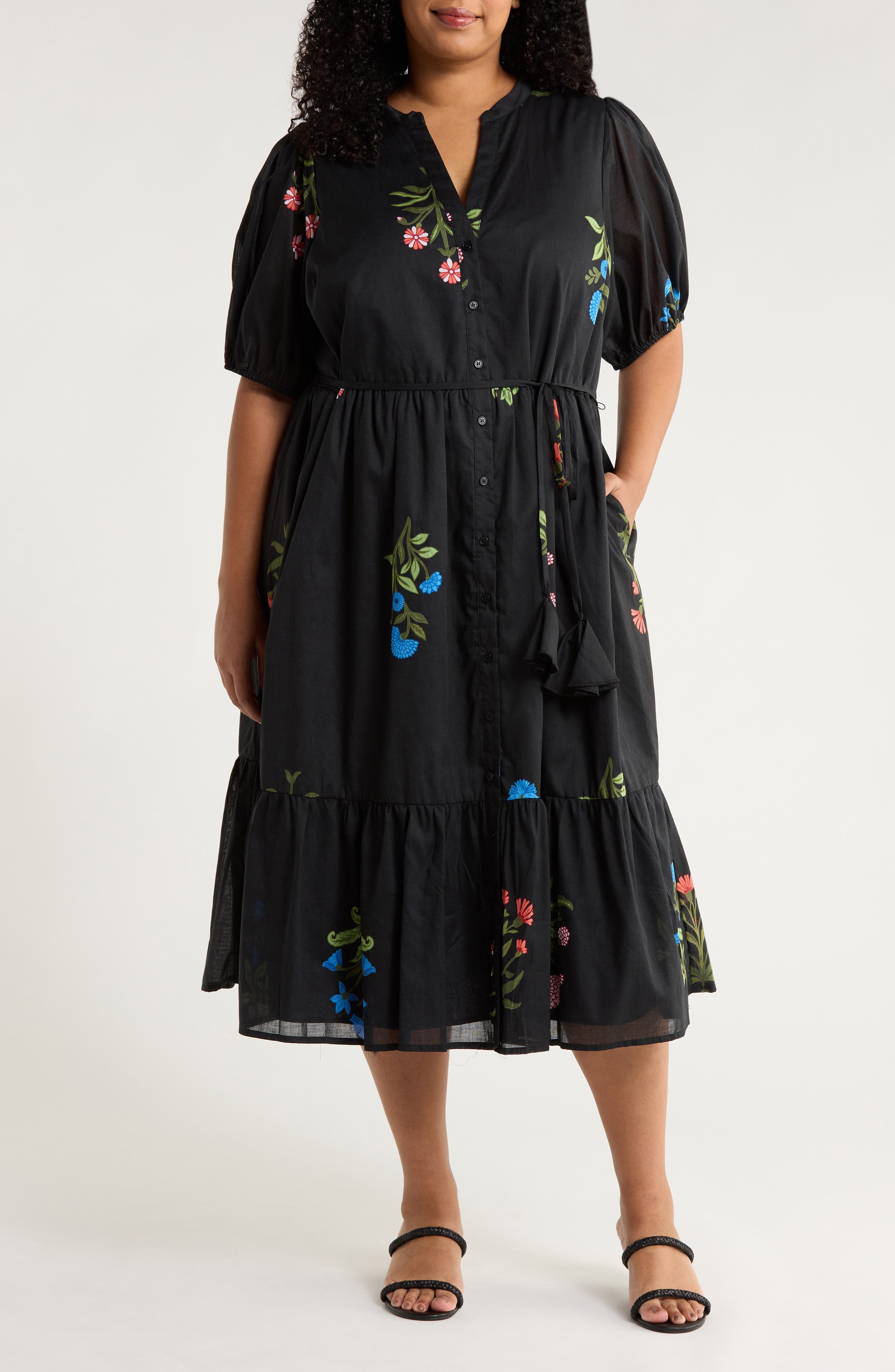 Hester Floral Beth Tiered Cotton Midi Dress - image 1