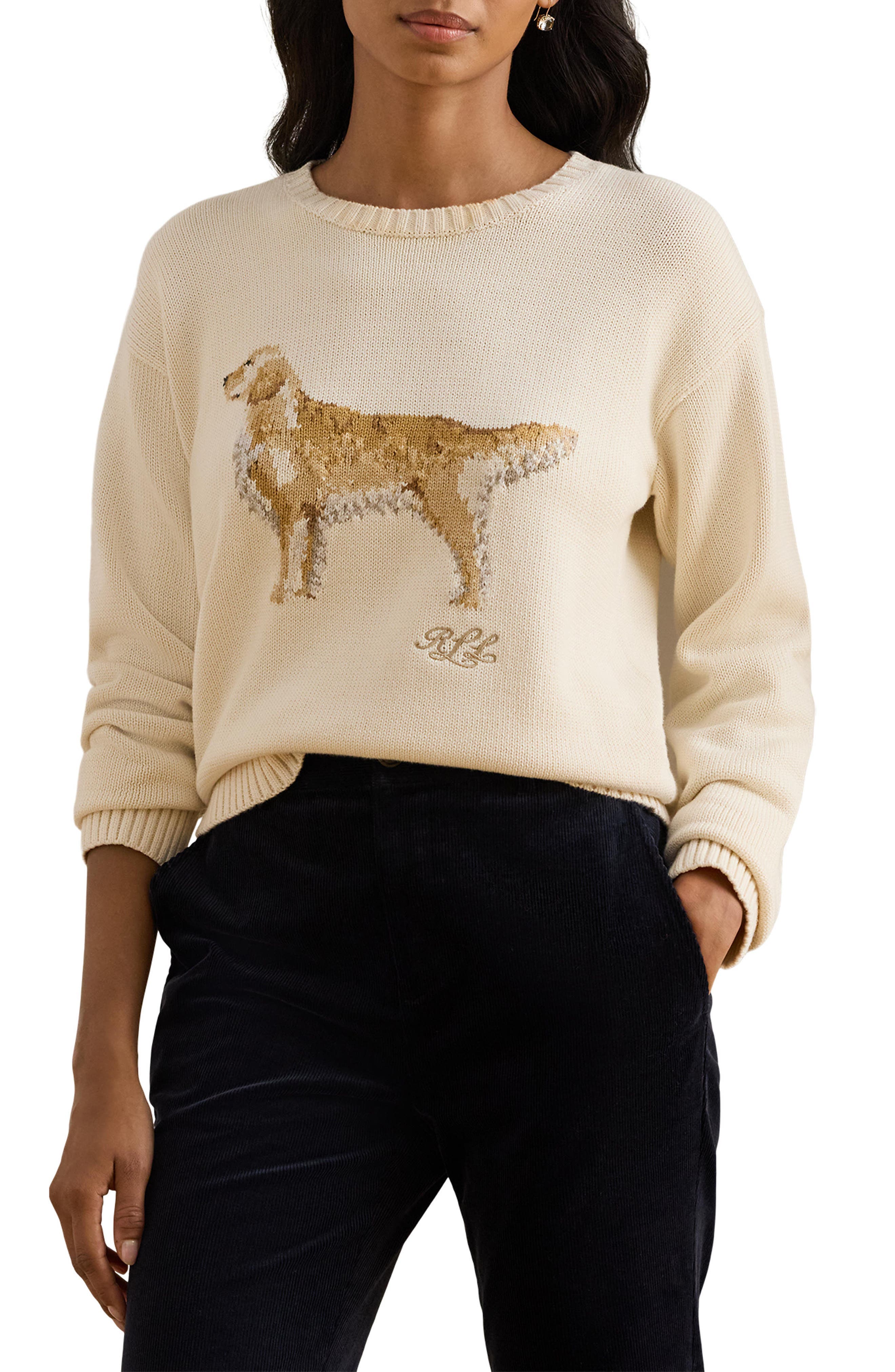 Intarsia Golden Retriever Cotton Sweater - image 1