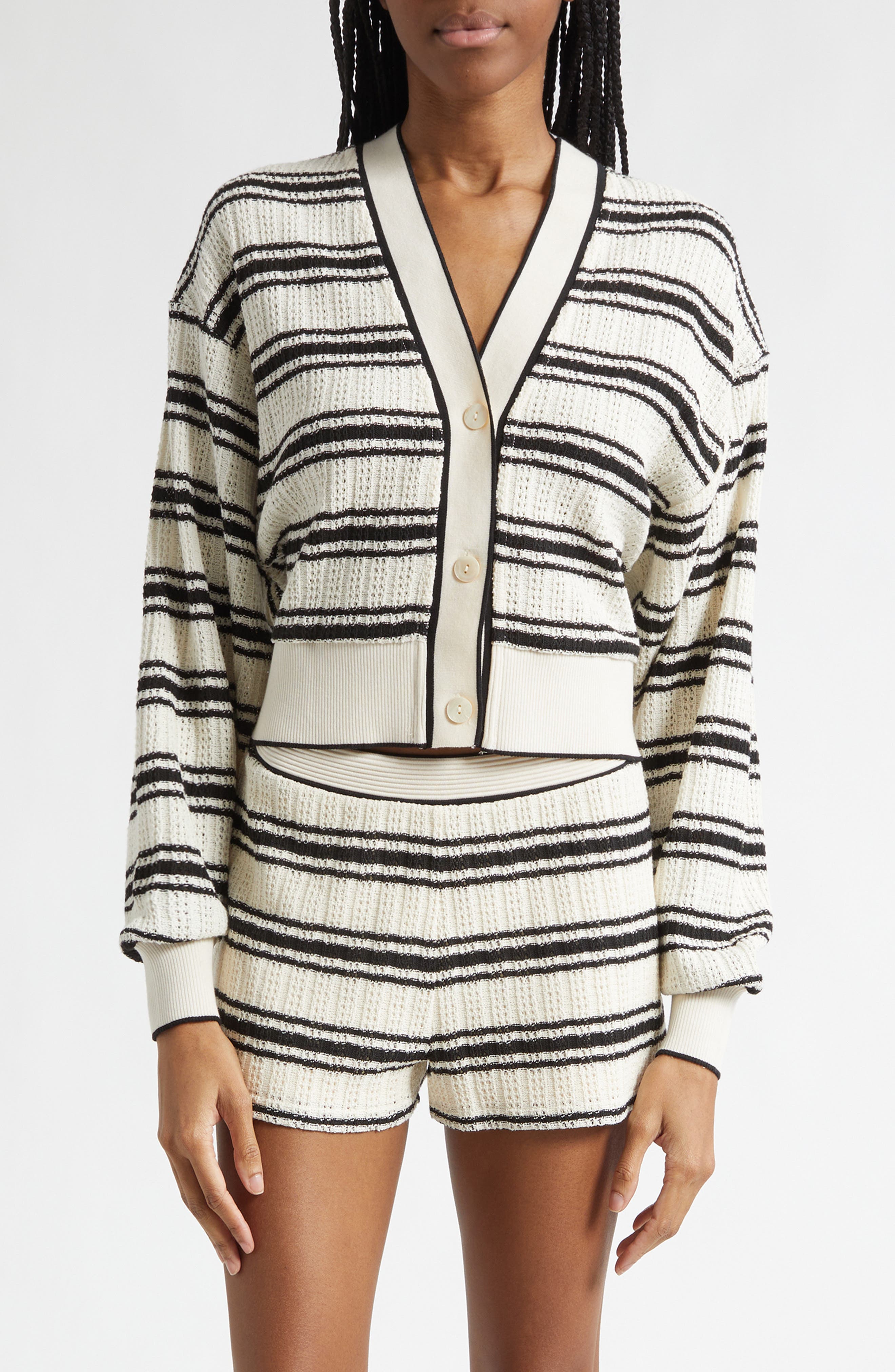 Romy Stripe Crop Pointelle Cardigan - image 1