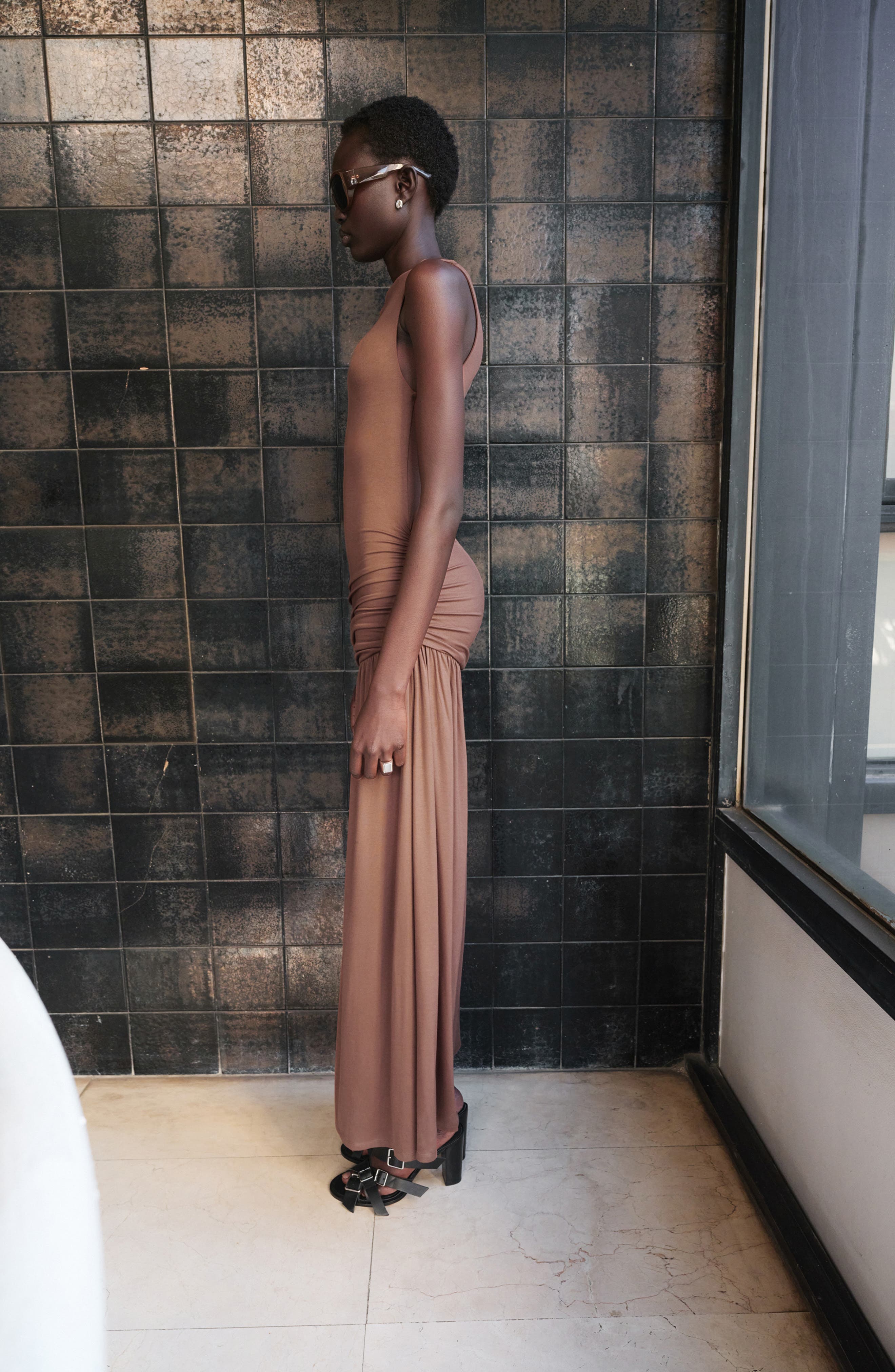 Asymmetric Gather Maxi Dress - image 2
