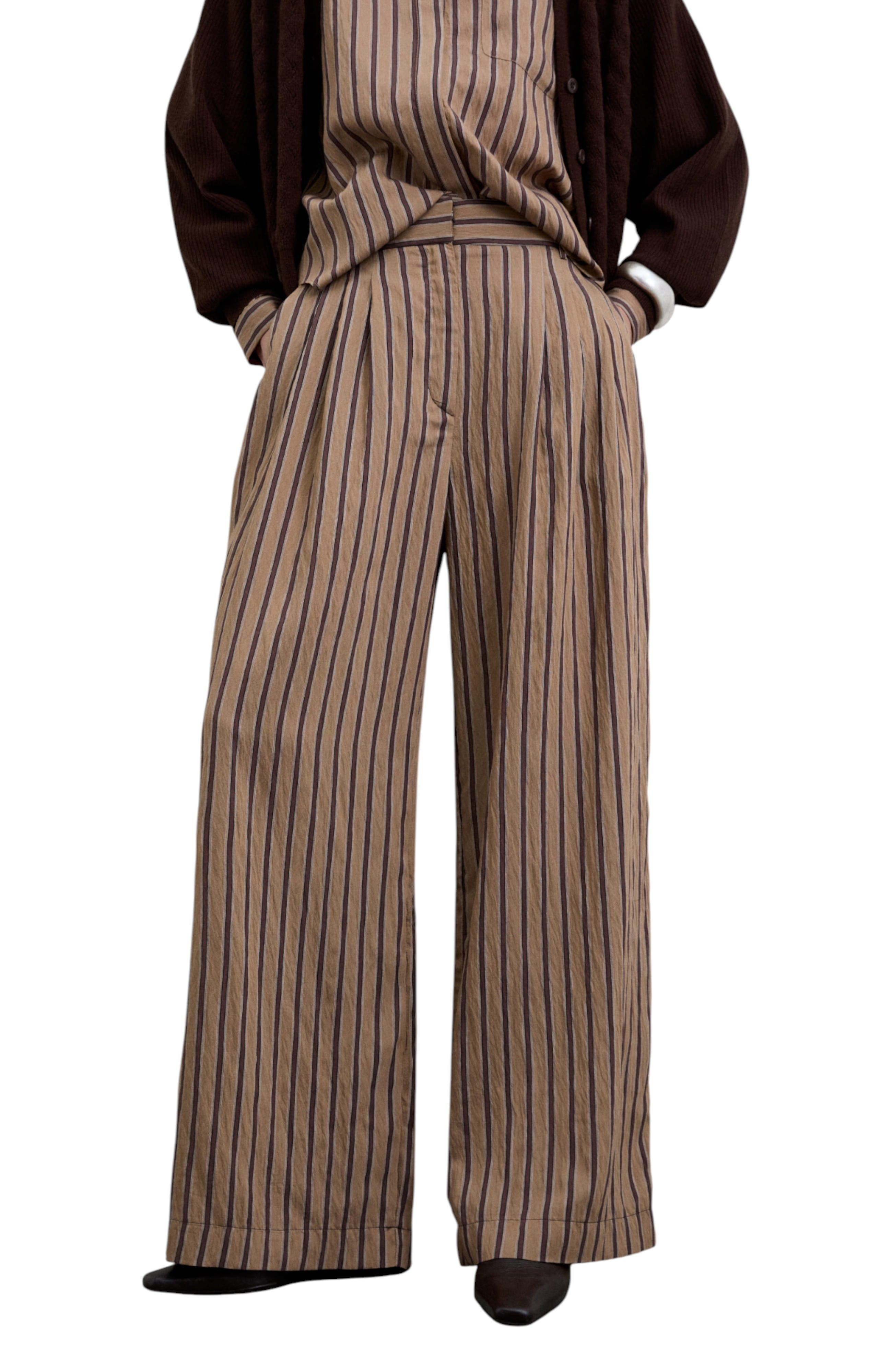 Striped Pleated Trousers - image 1