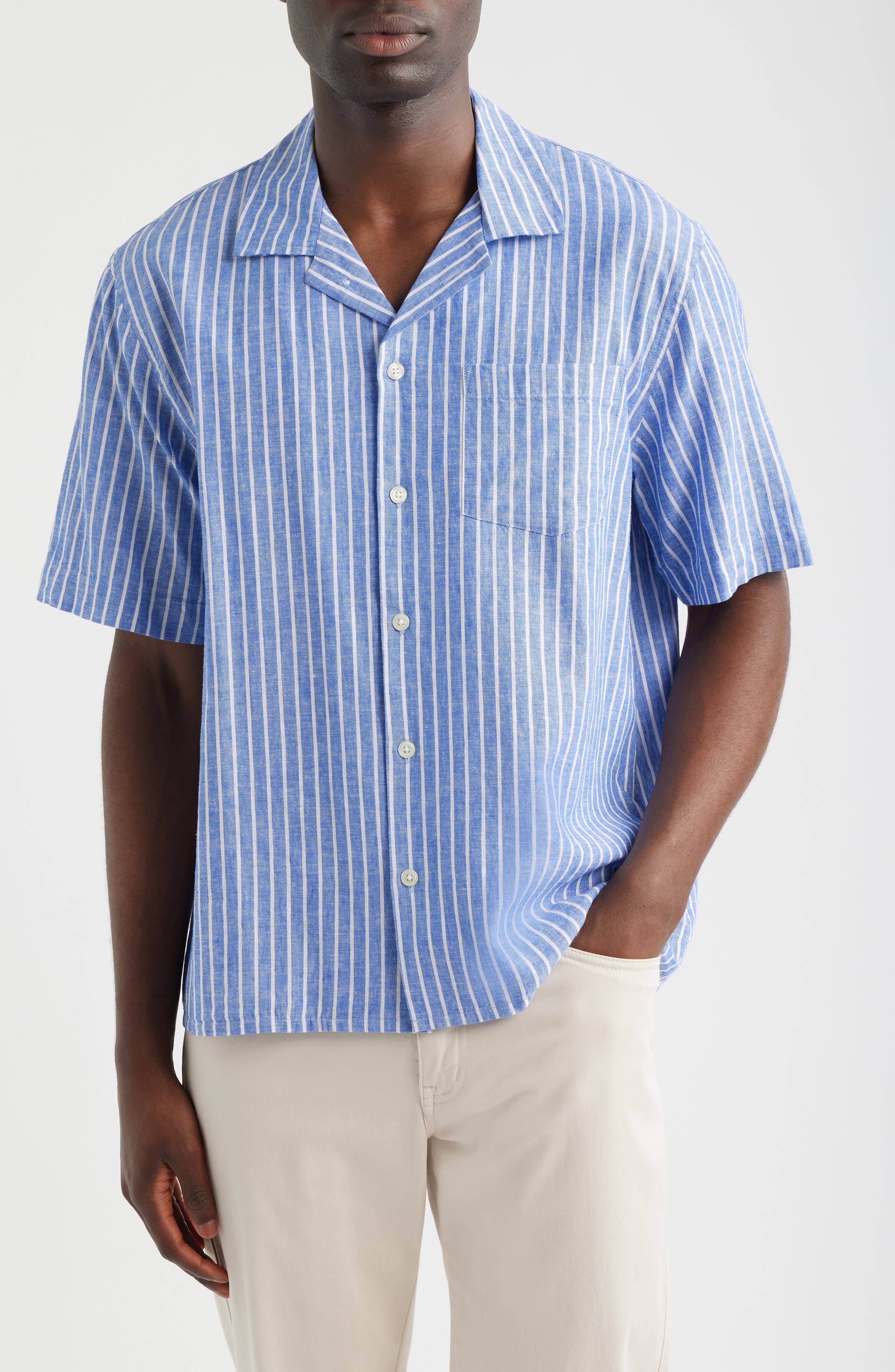 Stripe Linen & Cotton Camp Shirt - image 1