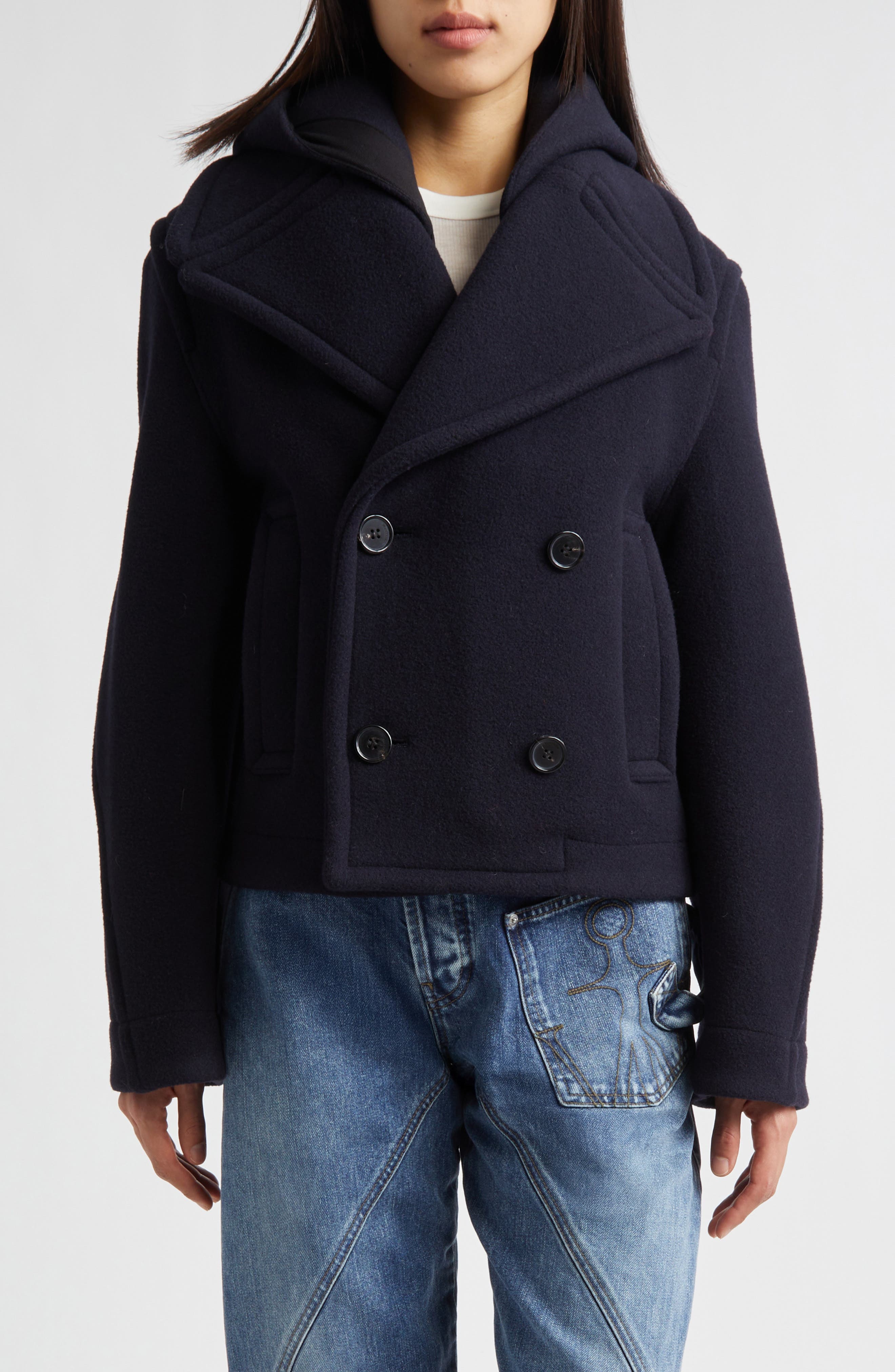 Crop Double Face Wool Peacoat with Removable Hood - image 1