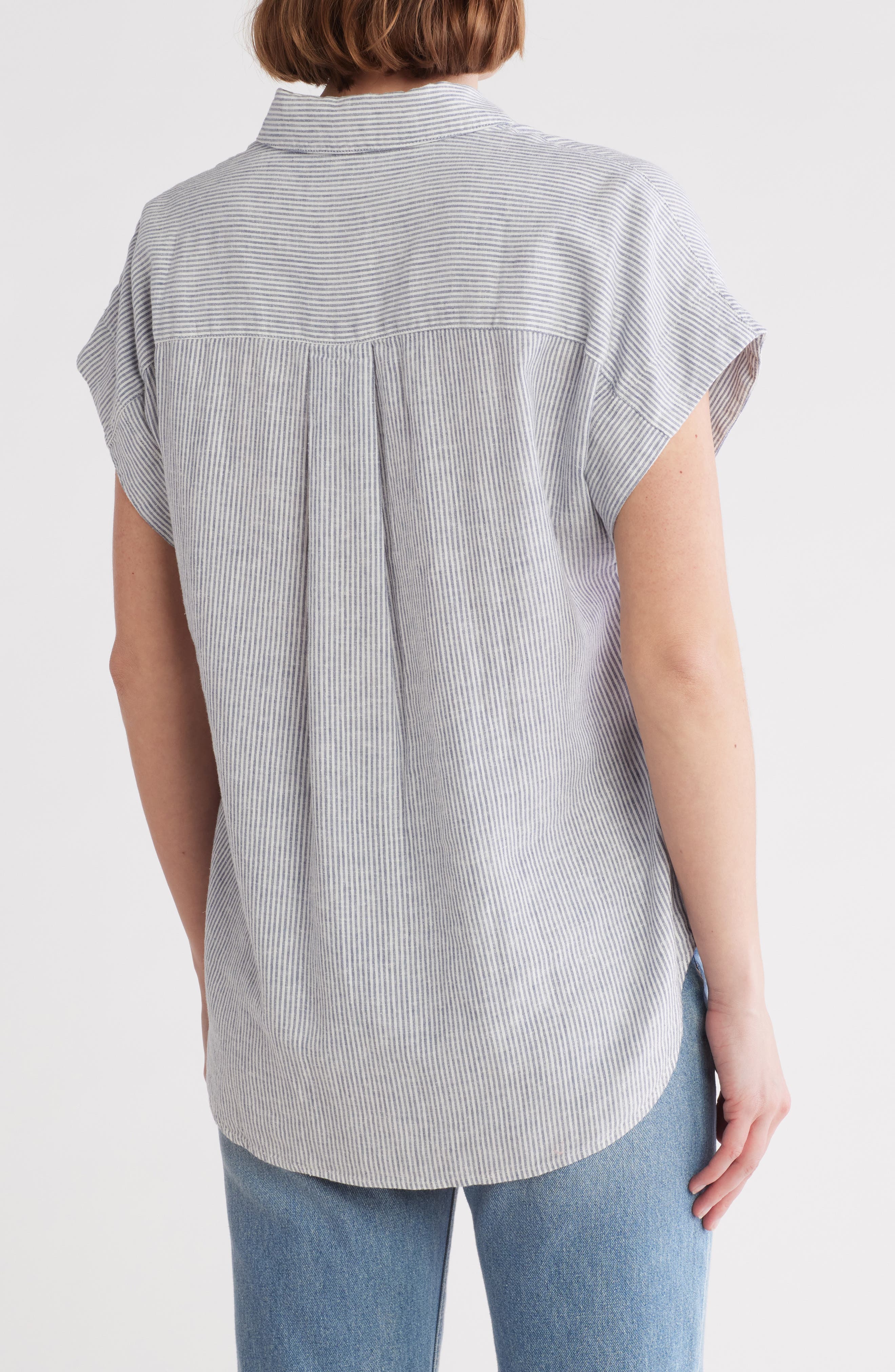 Oversize Stripe Short Sleeve Button-Up Shirt - image 2