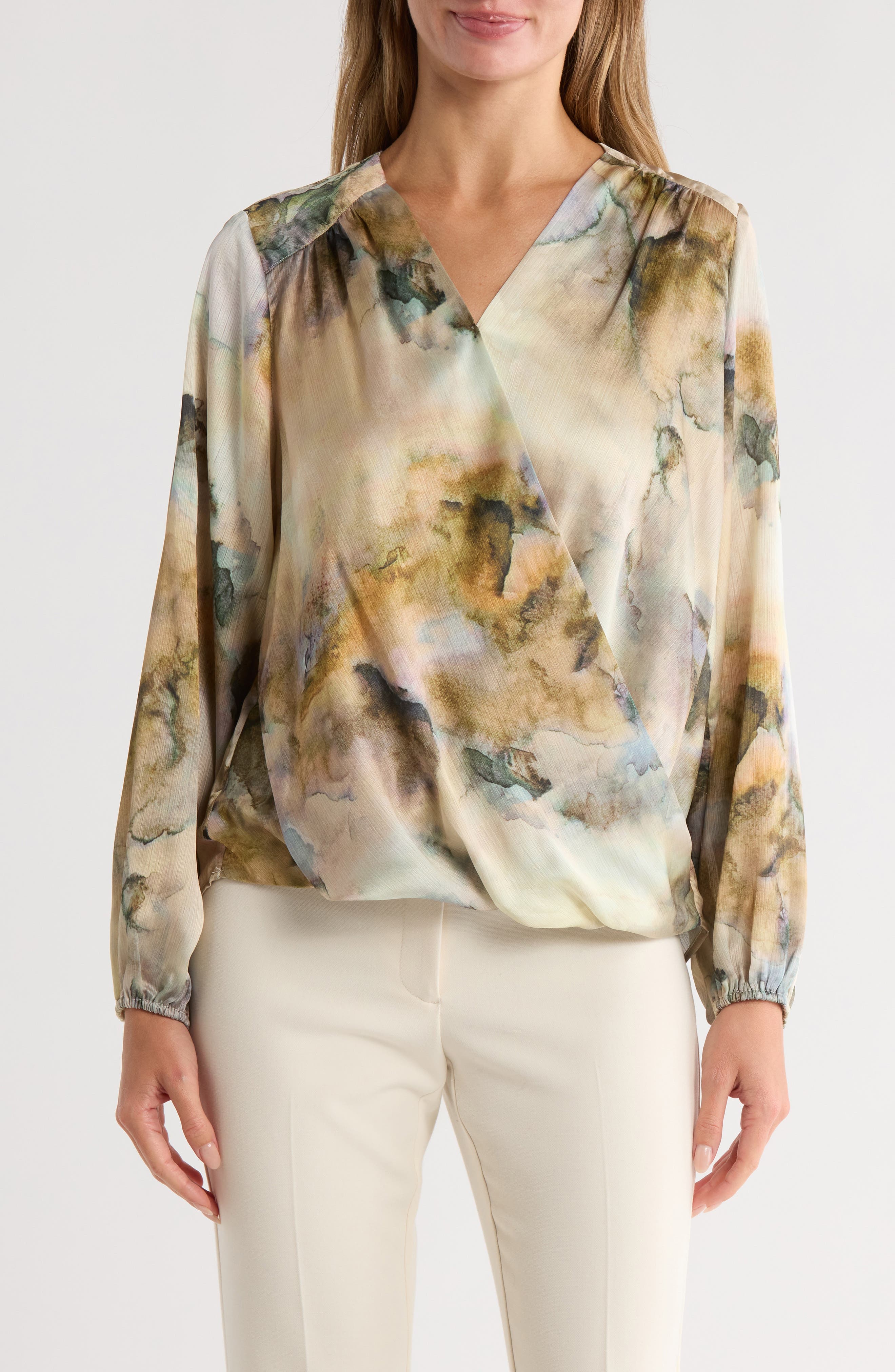 Long Sleeve Faux Wrap Blouse - image 3