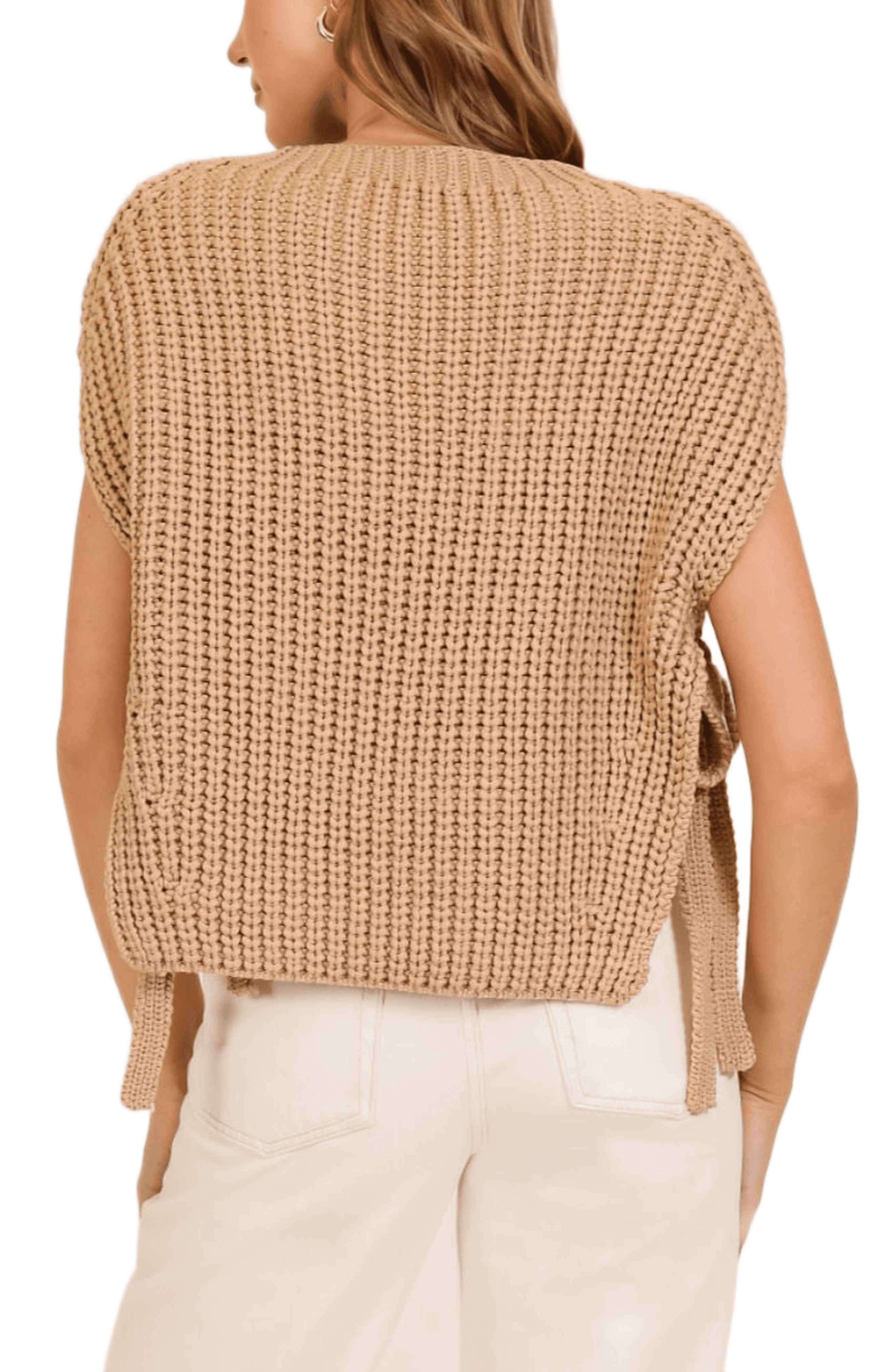 Sleeveless Knit Sweater with Side Tie Detail - image 2