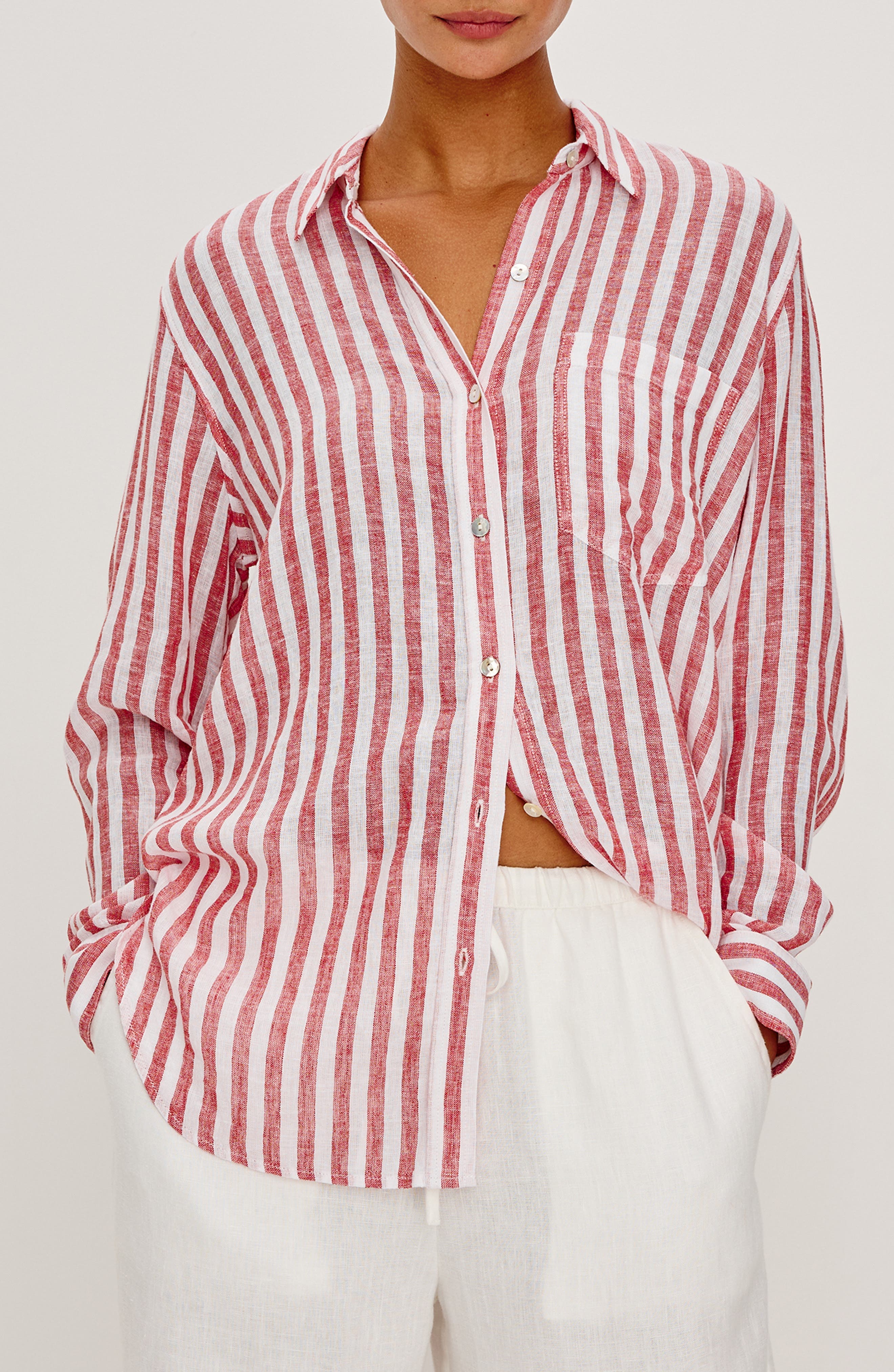 Giada Stripe Linen Blend Button-Up Shirt - image 1