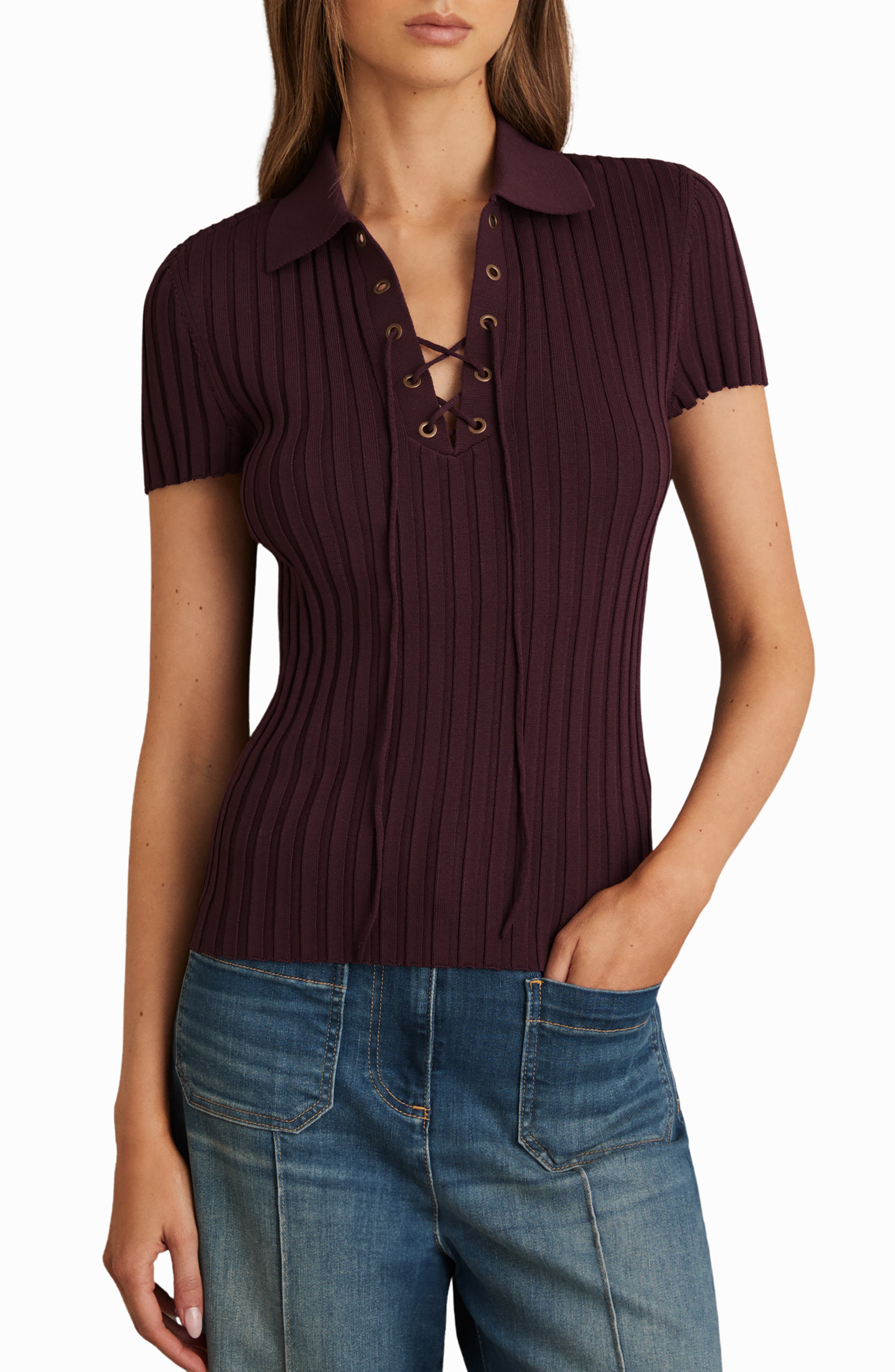 Poppy Lace-Up Polo Sweater - image 1