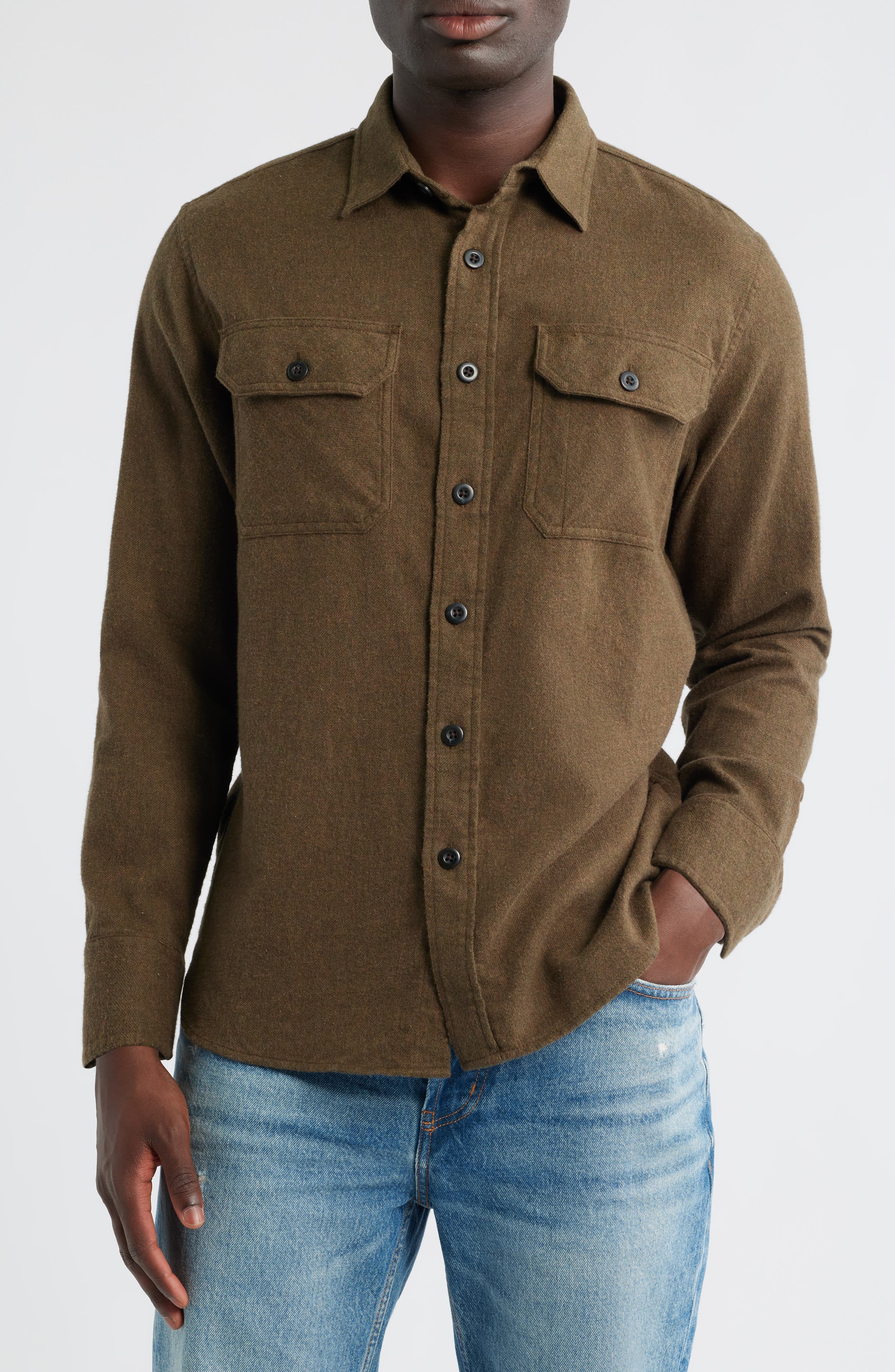 Burnside Solid Flannel Button-Up Shirt - image 1
