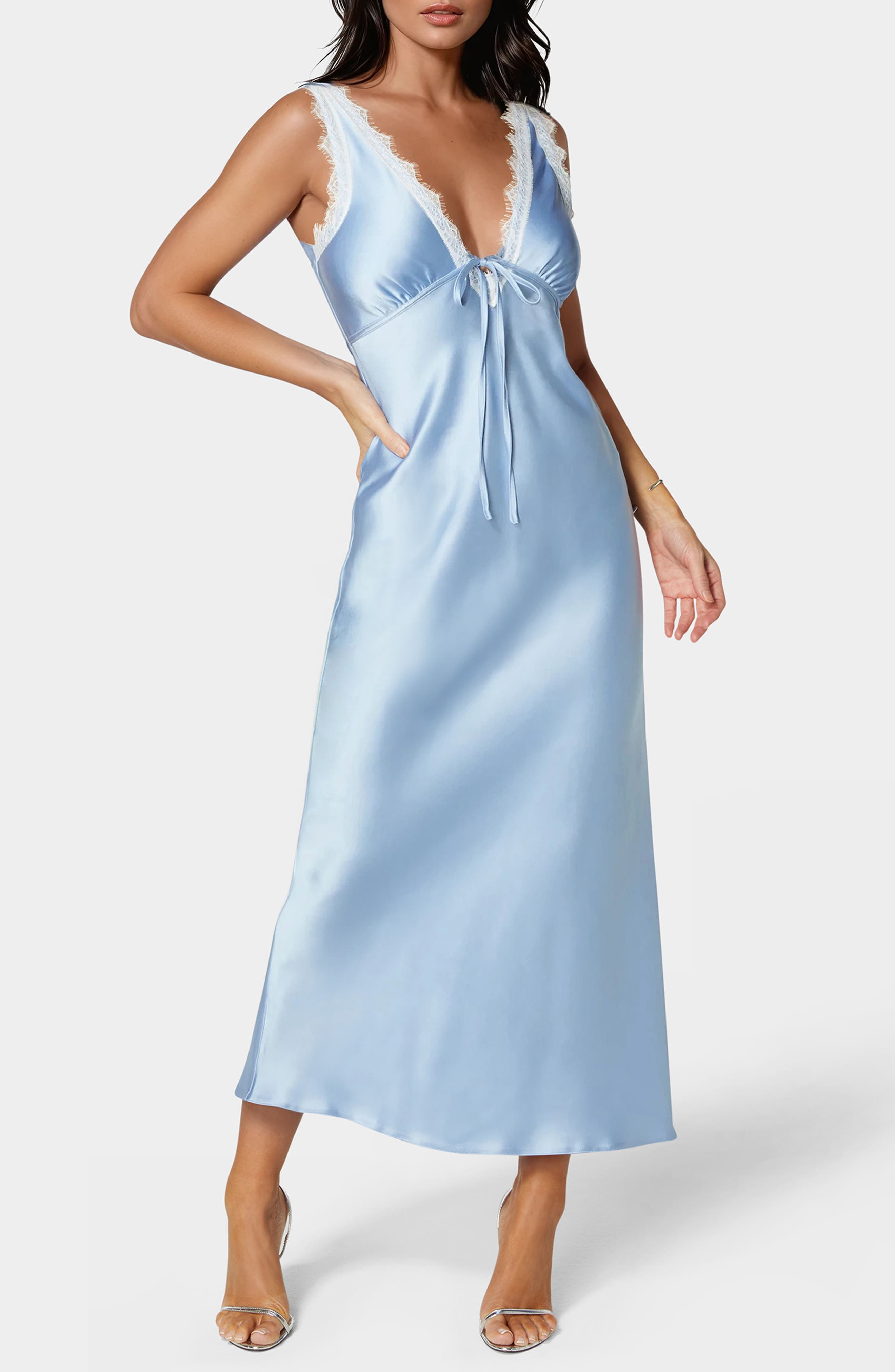 Lace Trim Satin Slipdress - image 1