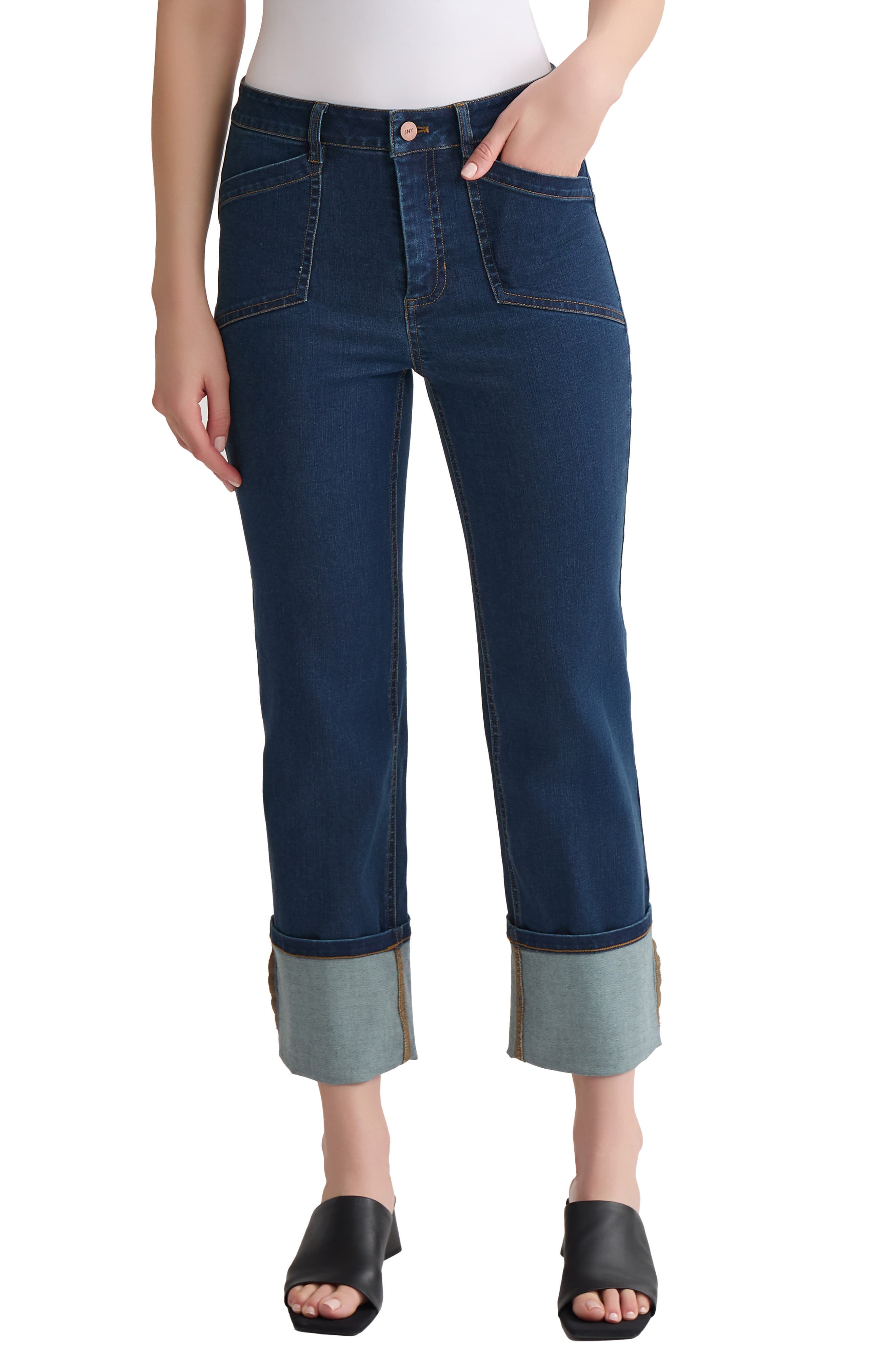 High Waist Cuffed Straight Leg Jeans - image 1