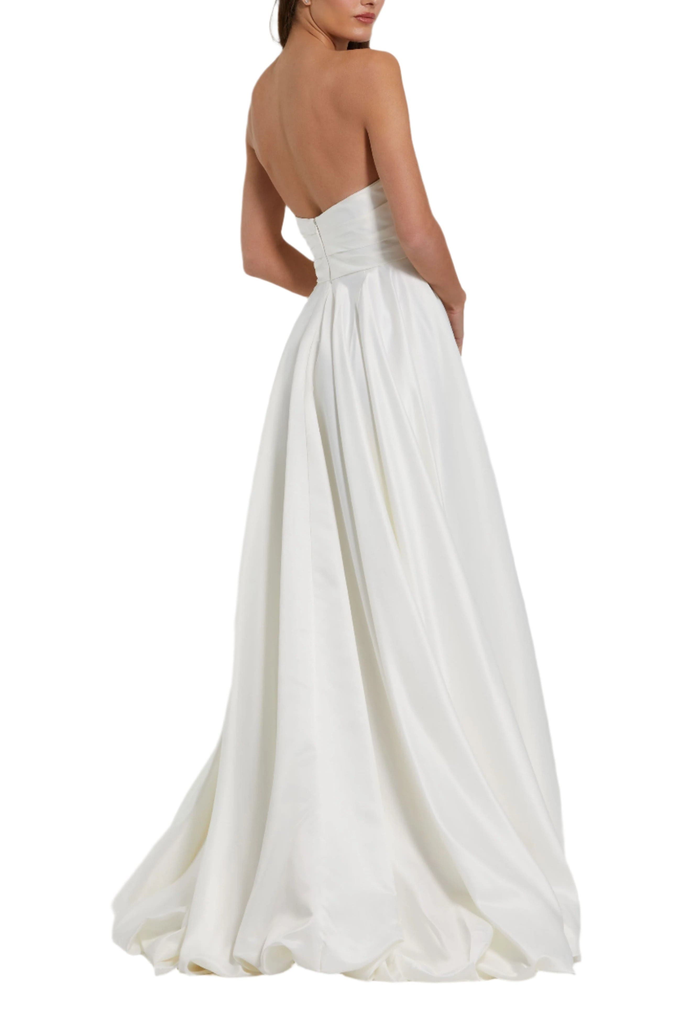 Petite Strapless High-Low Satin Gown with Draped Skirt - image 2