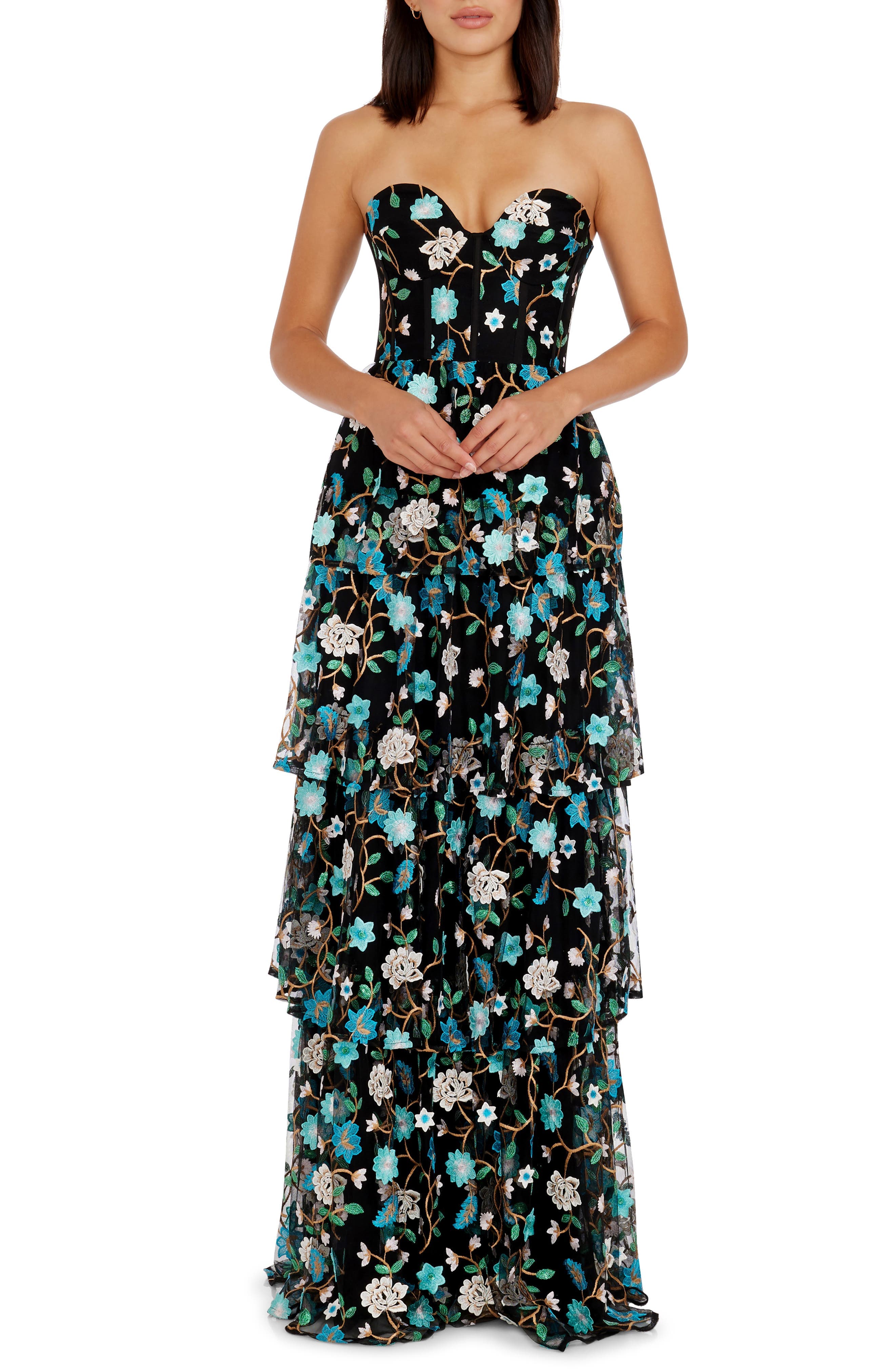 Layana Floral Embroidery Strapless Gown - image 1