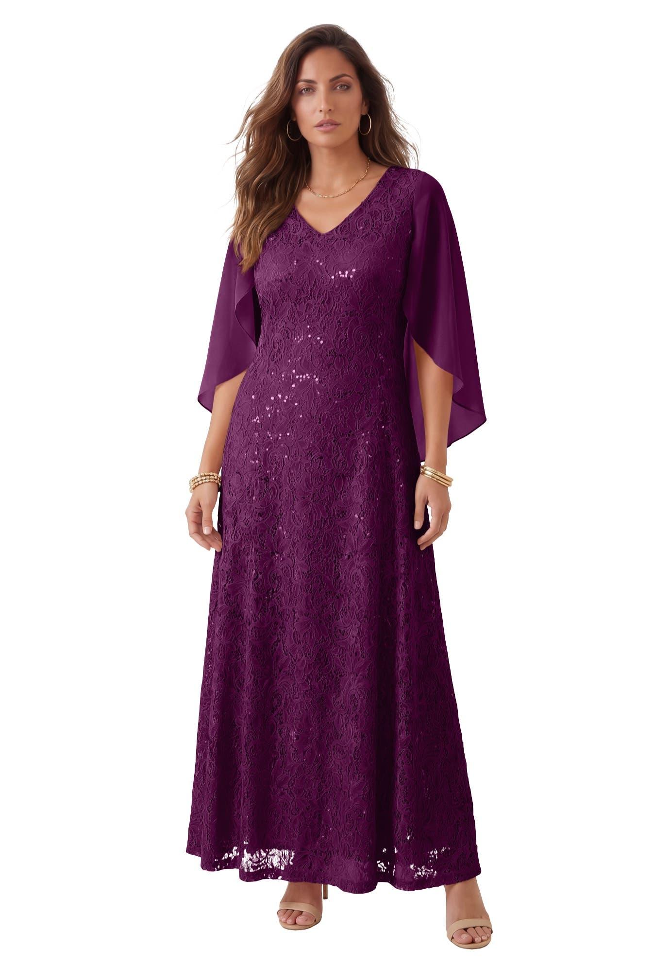 Plus-Size Allover Lace Gown With Capelet - image 5