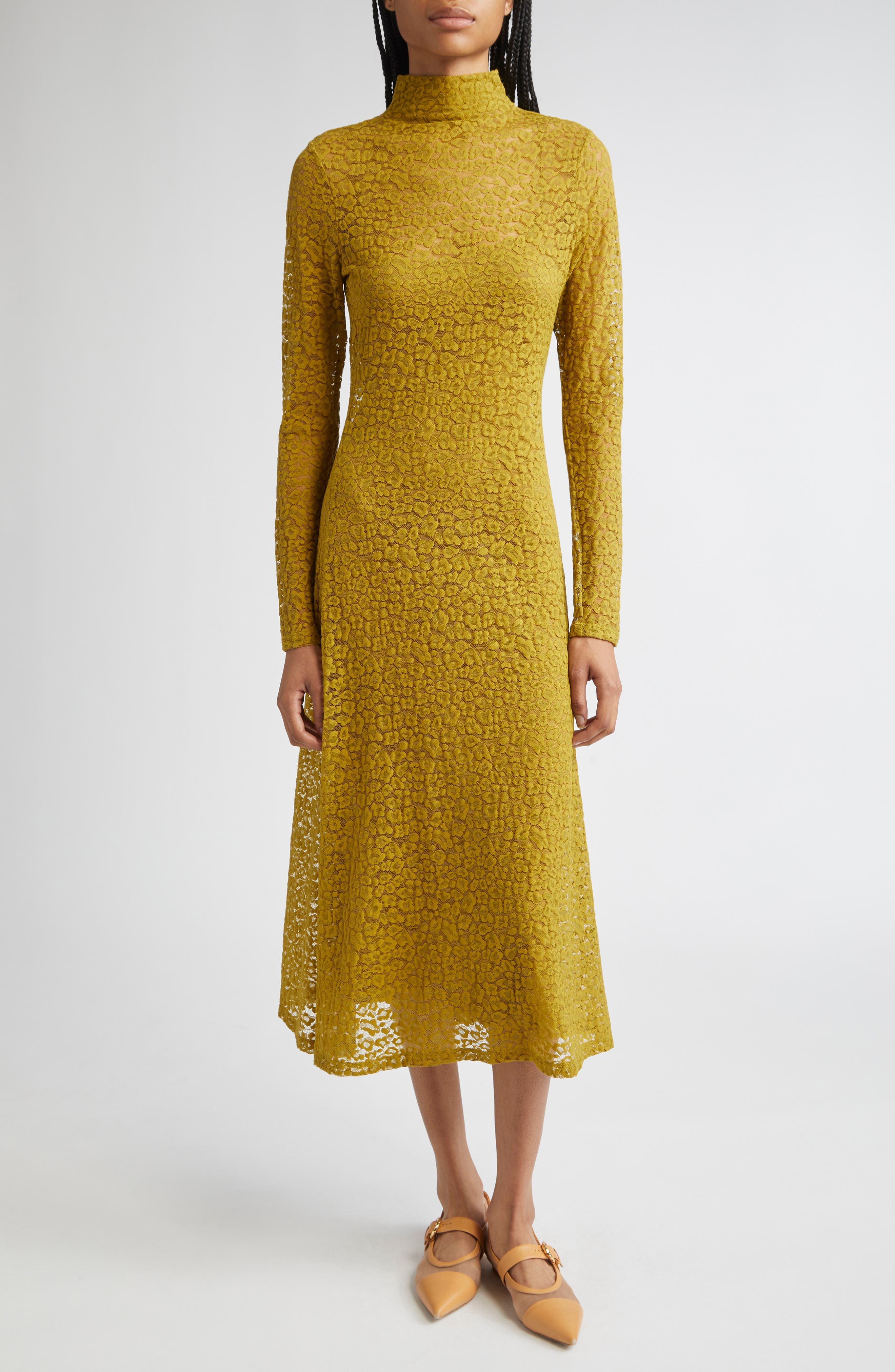 Talia Lace Long Sleeve Mock Neck Dress - image 1
