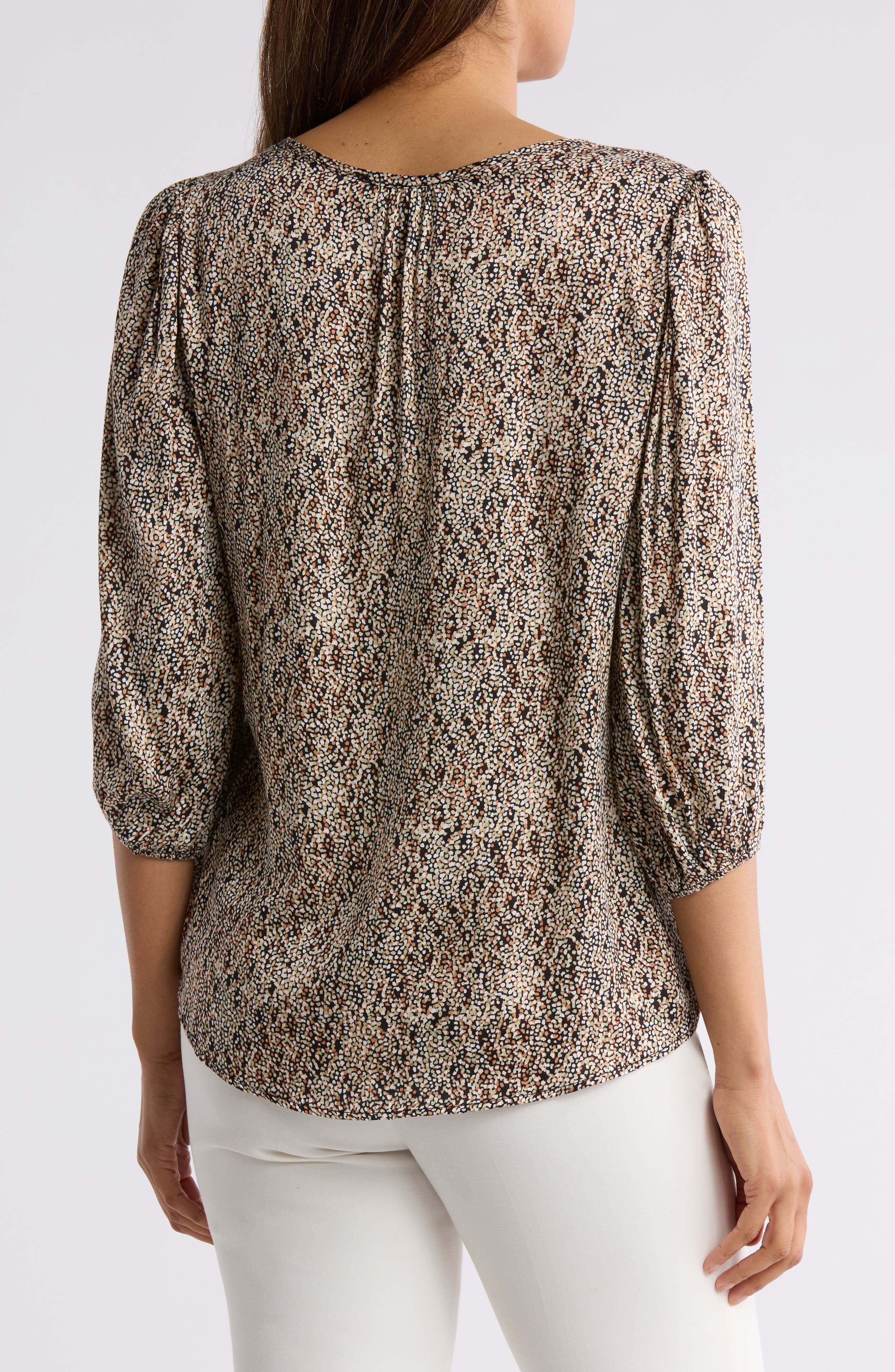 Dot V-Neck Three-Quarter Sleeve Top - image 2