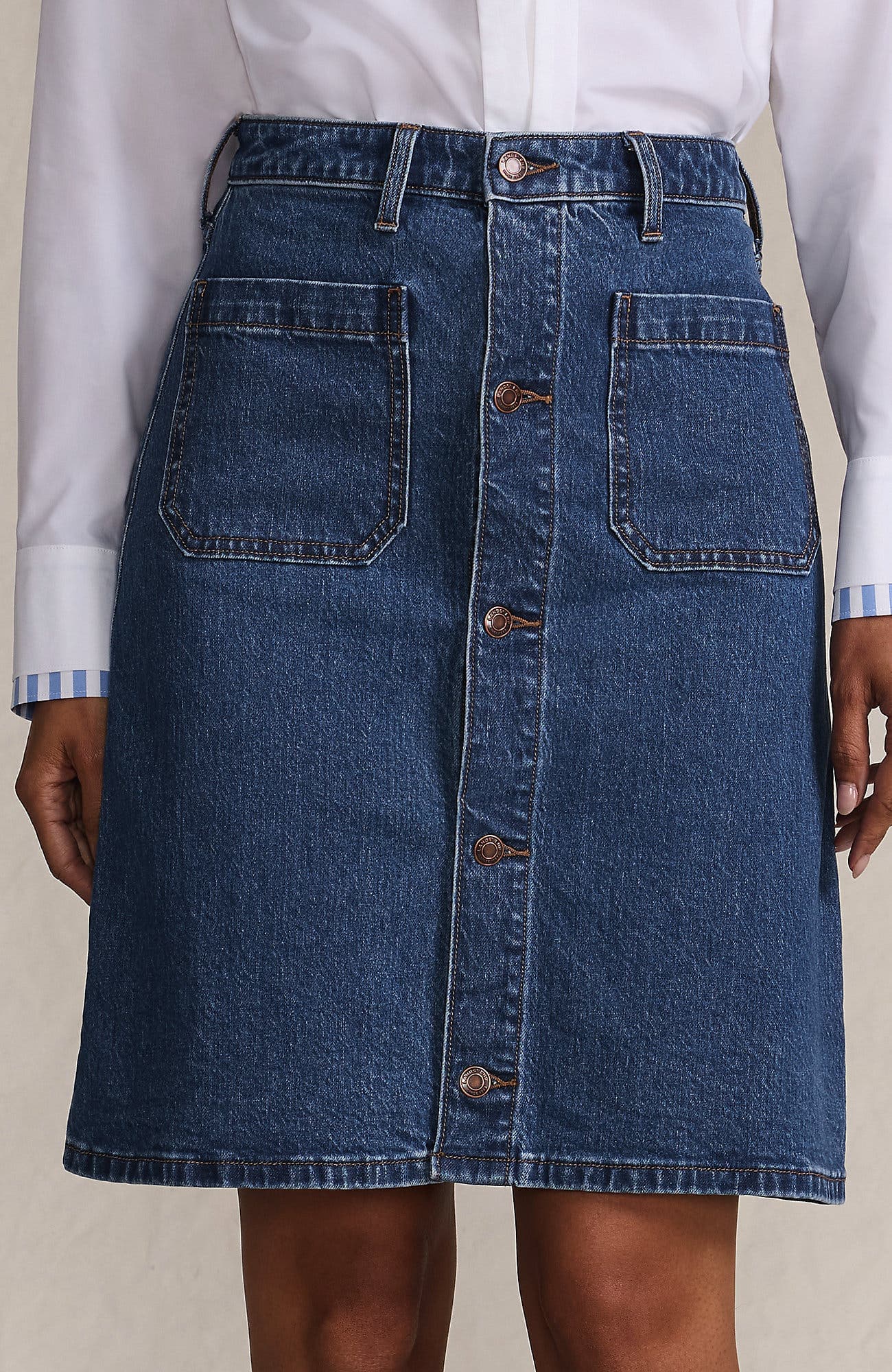 Soft Denim Mid Rise Button Through Mini Skirt - image 1