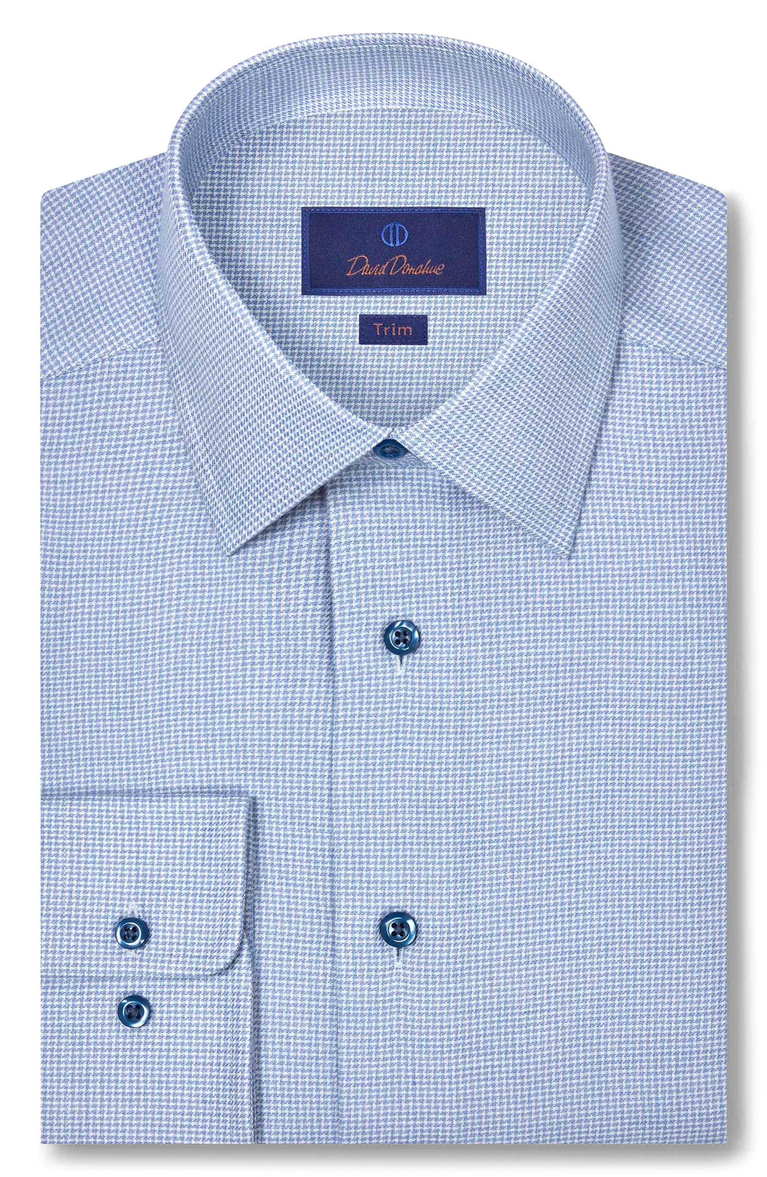 Trim Fit Blue Micro Houndstooth Cotton & Cashmere Dobby Dress Shirt - image 1