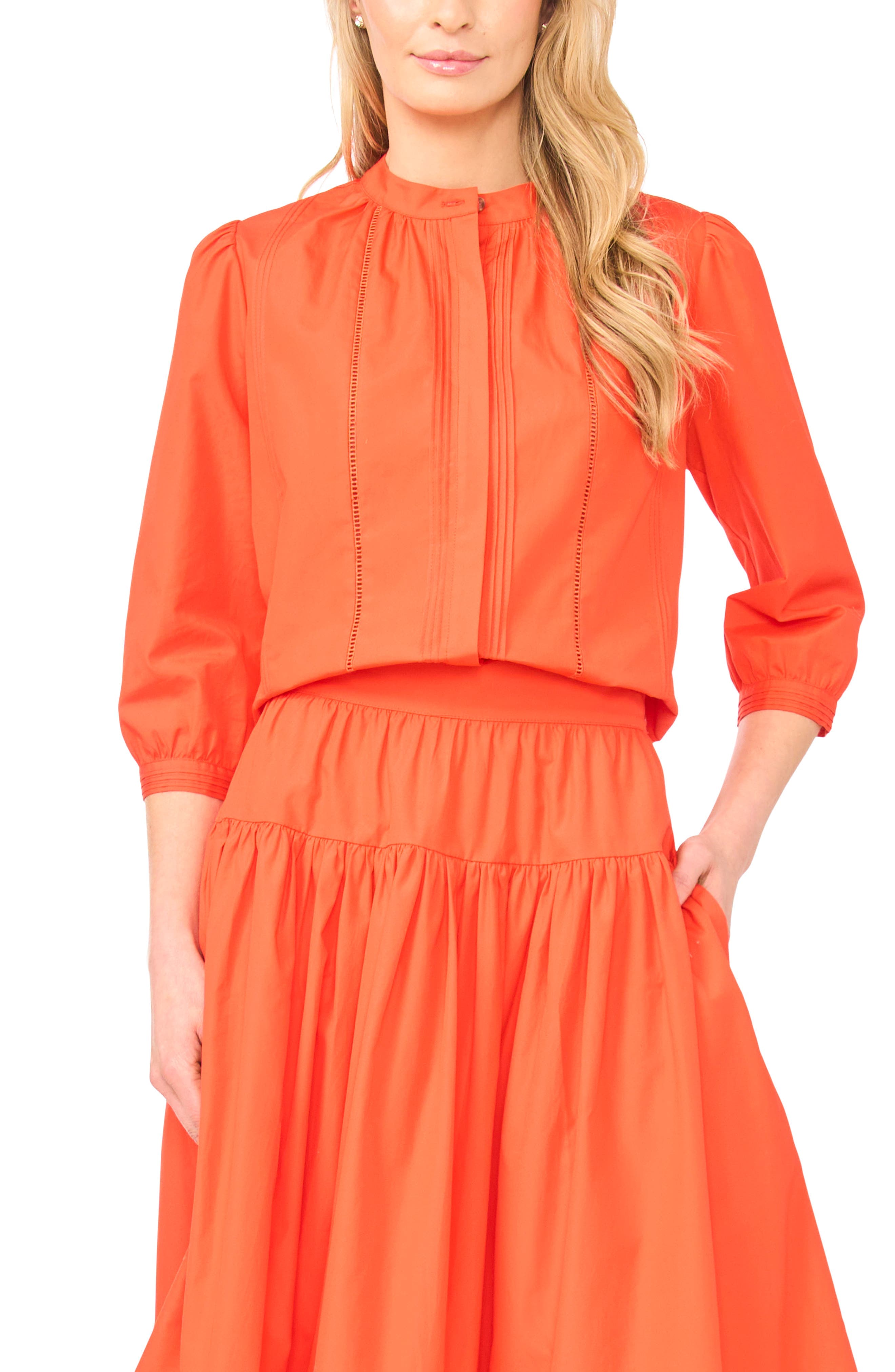 Camille Pleated Cotton Button-Up Top - image 1