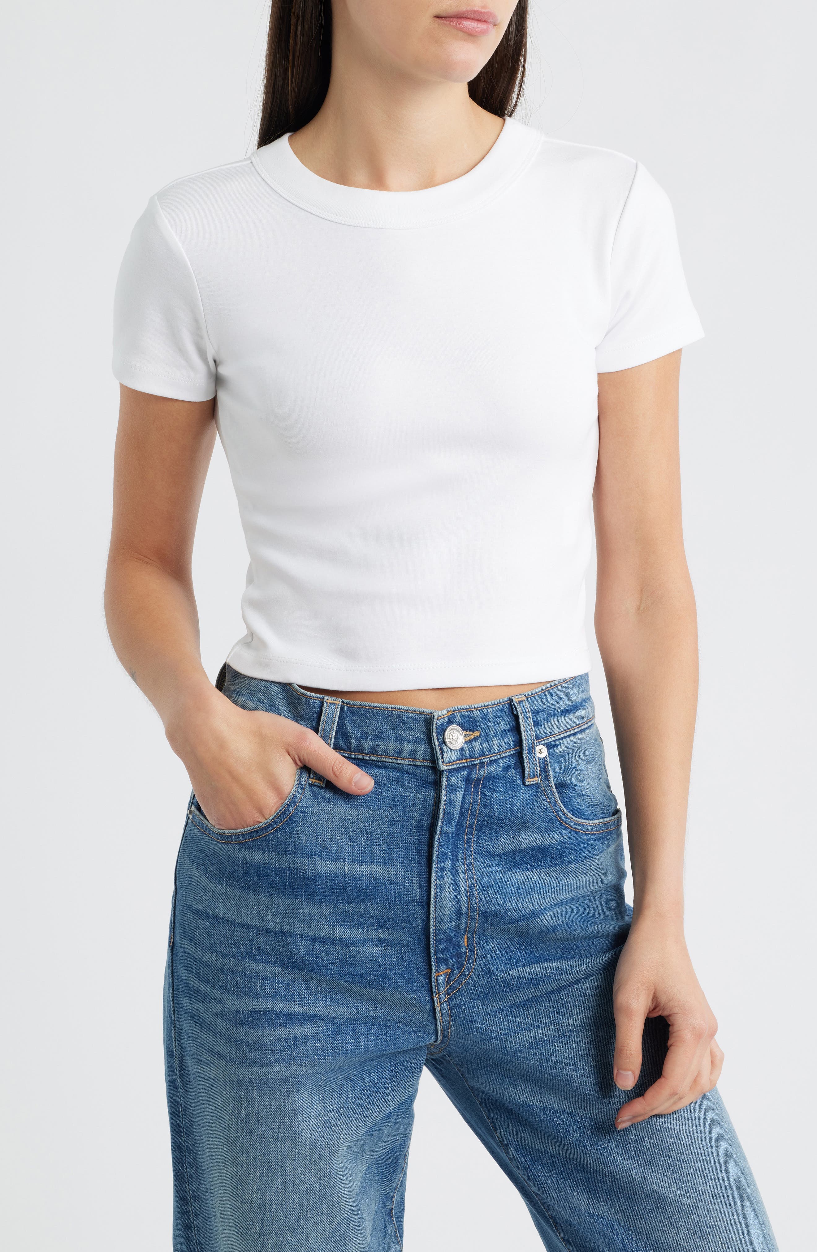 Crop Stretch Cotton T-Shirt - image 1
