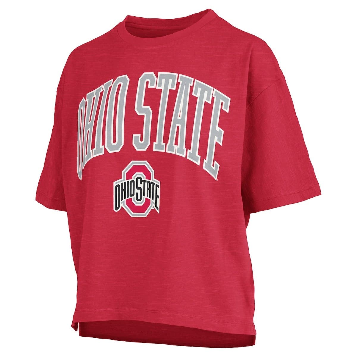 Women's Pressbox Scarlet Ohio State Buckeyes Nelson Arch Over Logo Waist Length Oversized Slub T-Shirt - image 2