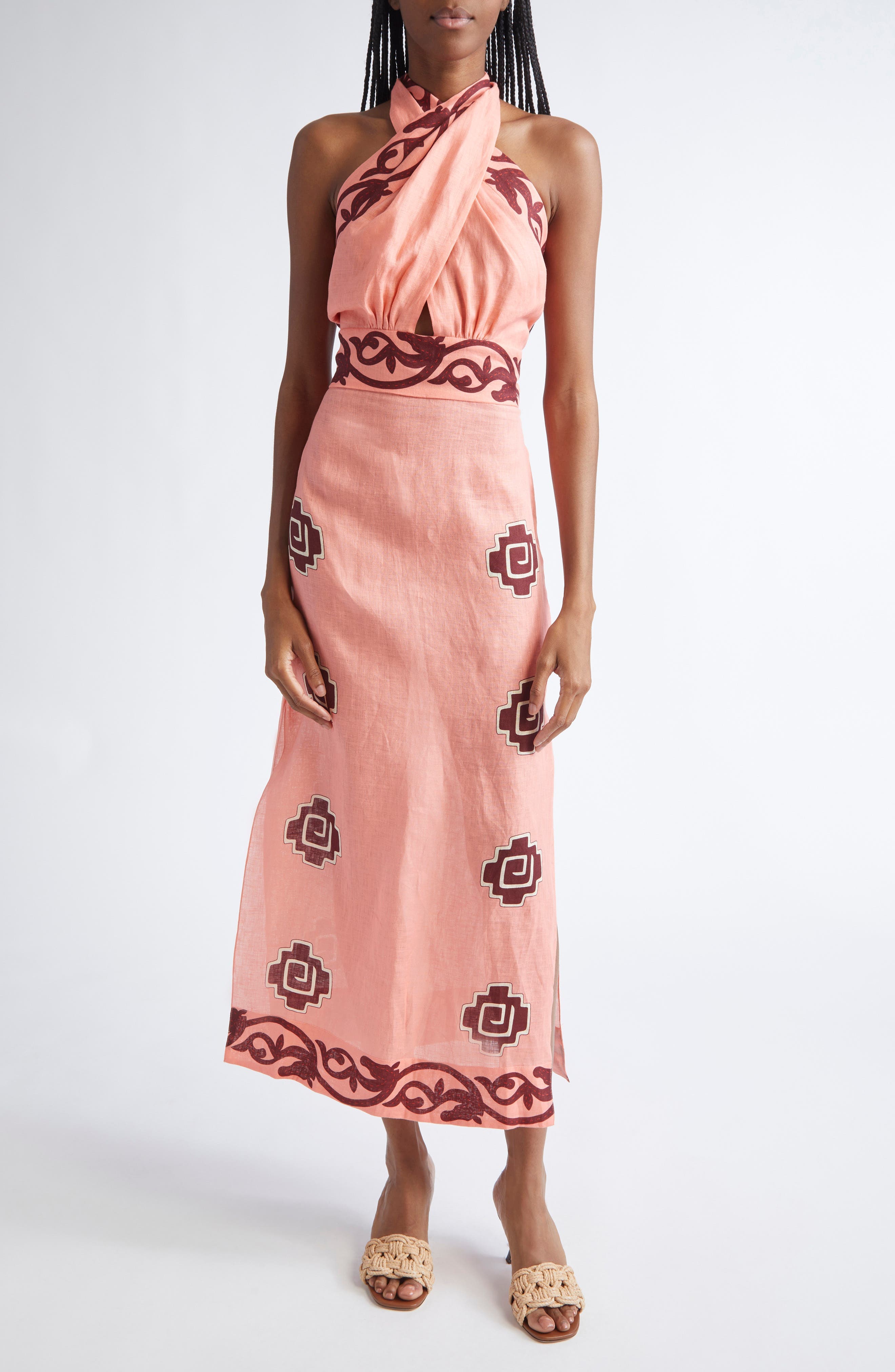 Energetic Patterns Linen Halter Dress - image 1