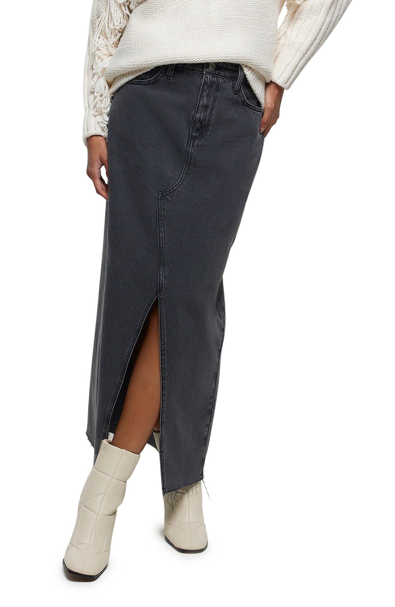 Front Slit Denim Maxi Skirt - image 1
